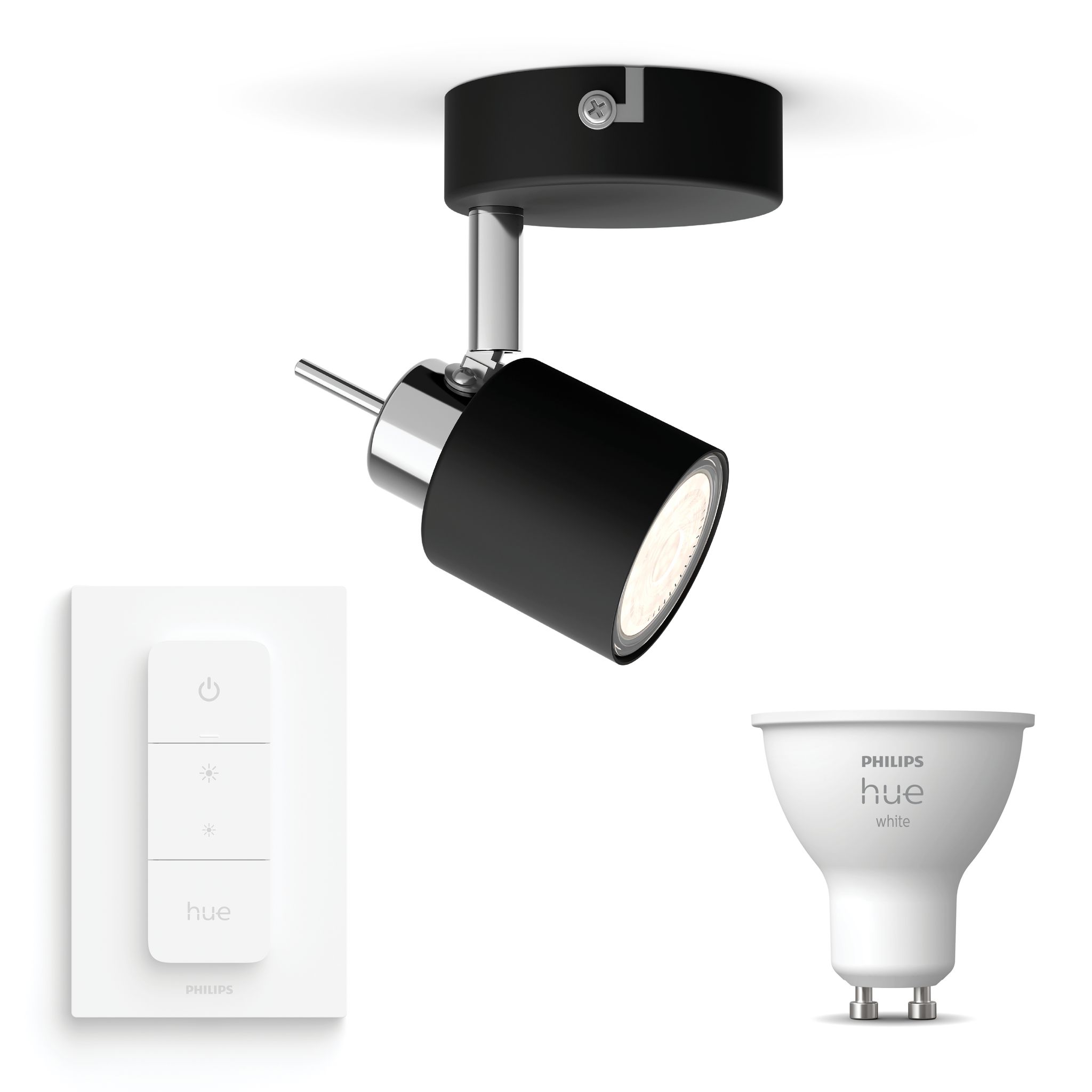 Philips Hue Meranti Aufbauspot Mit 1 Lichtpunkt Gu10 (schwarz) Warmweißes Licht - Inkl. 1 Dimmschalter - White