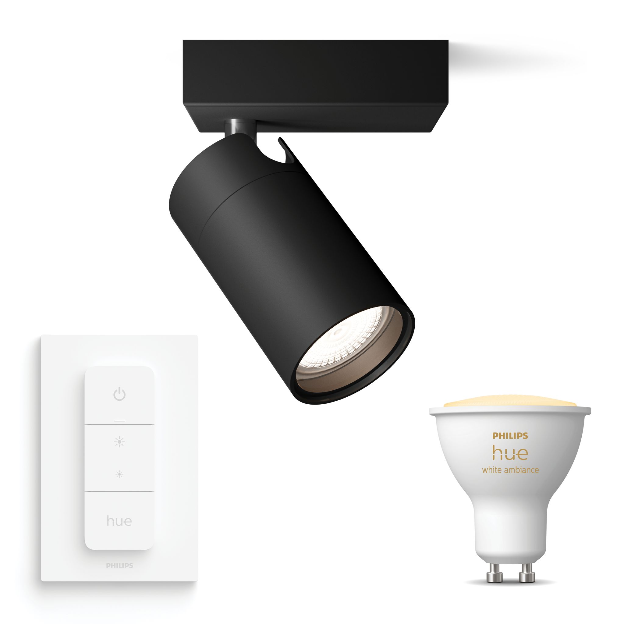 Philips Hue Idris Aufbauspot Für Badezimmer Mit 1 Lichtpunkt Gu10 (schwarz) Warm Bis Kaltweißes Licht - Inkl. 1 Dimmschalter - White Ambiance
