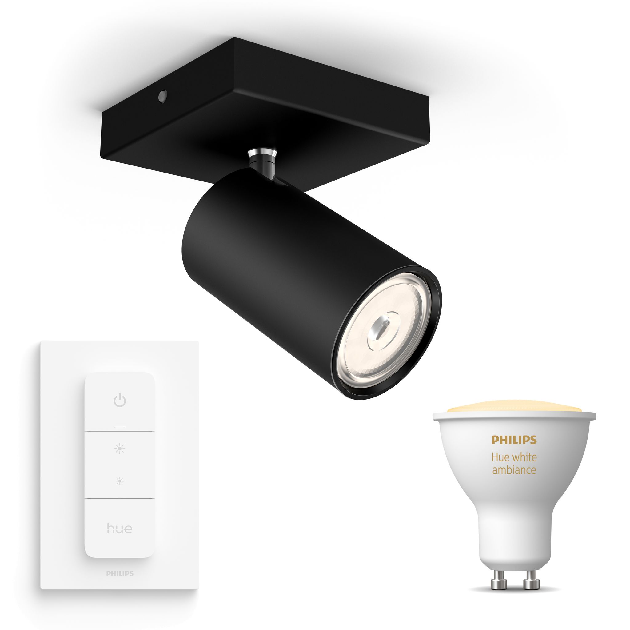 Philips Hue Kosipo Aufbauspot Mit 1 Lichtpunkt Gu10 (schwarz) Warm Bis Kaltweißes Licht - Inkl. 1 Dimmschalter - White Ambiance