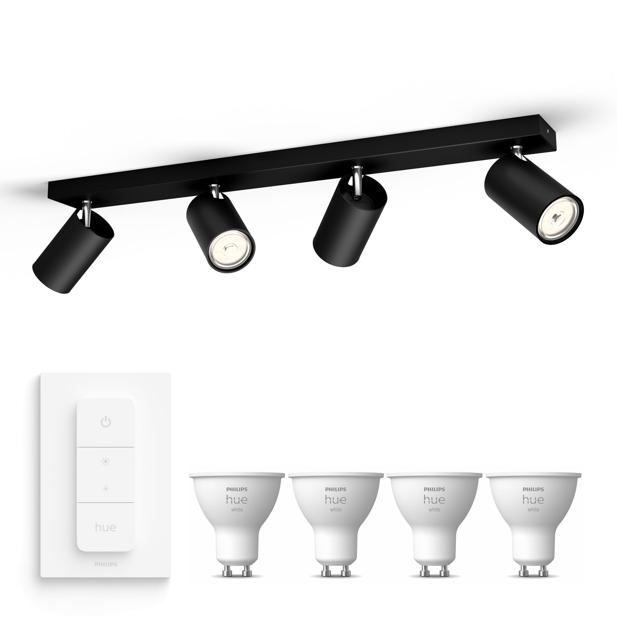 Philips Hue Kosipo Aufbauspot Mit 4 Lichtpunkten Gu10 (schwarz) Warmweißes Licht - Inkl. 1 Dimmschalter - White
