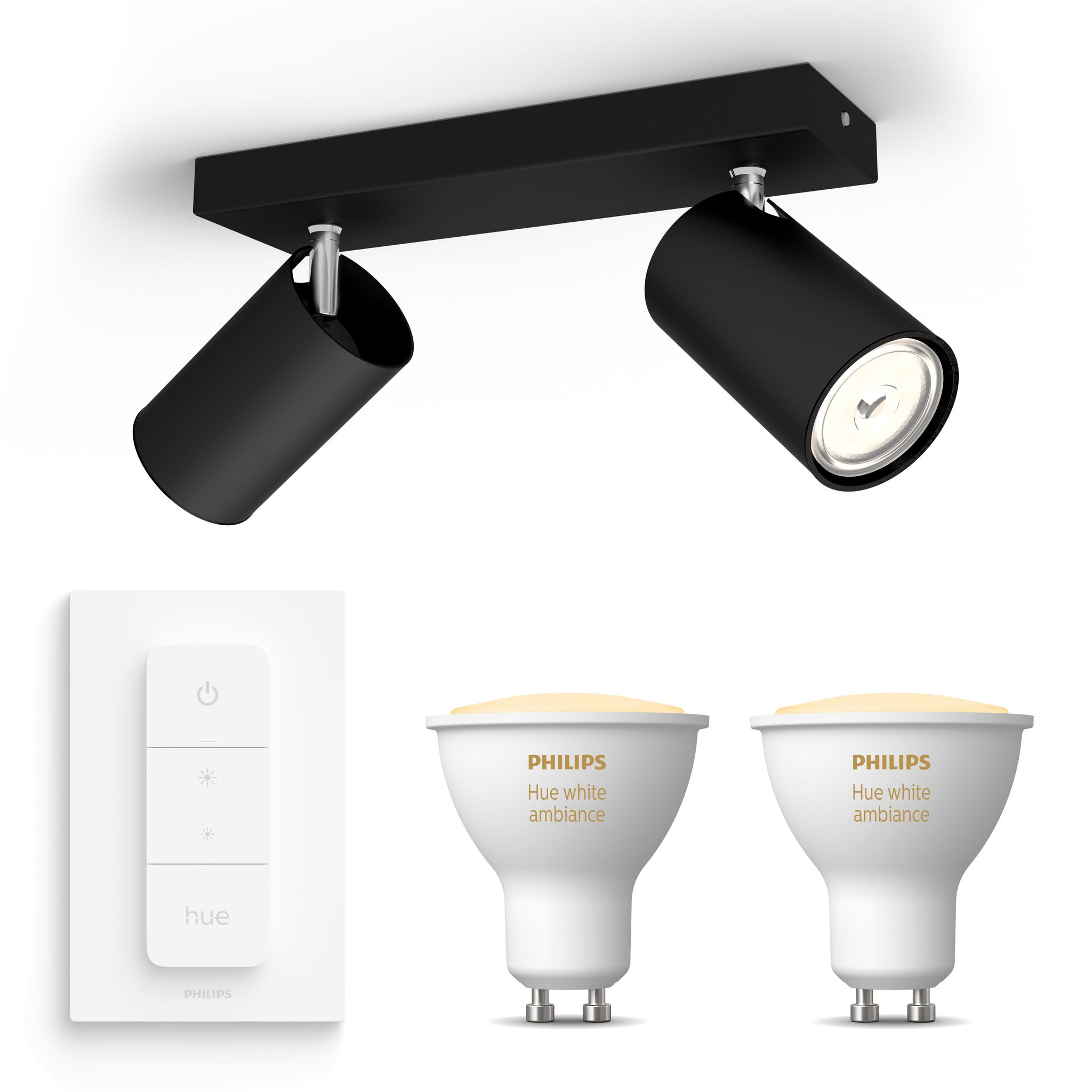 Philips Hue Kosipo Aufbauspot Mit 2 Lichtpunkten Gu10 (schwarz) Warm Bis Kaltweißes Licht - Inkl. 1 Dimmschalter - White Ambiance