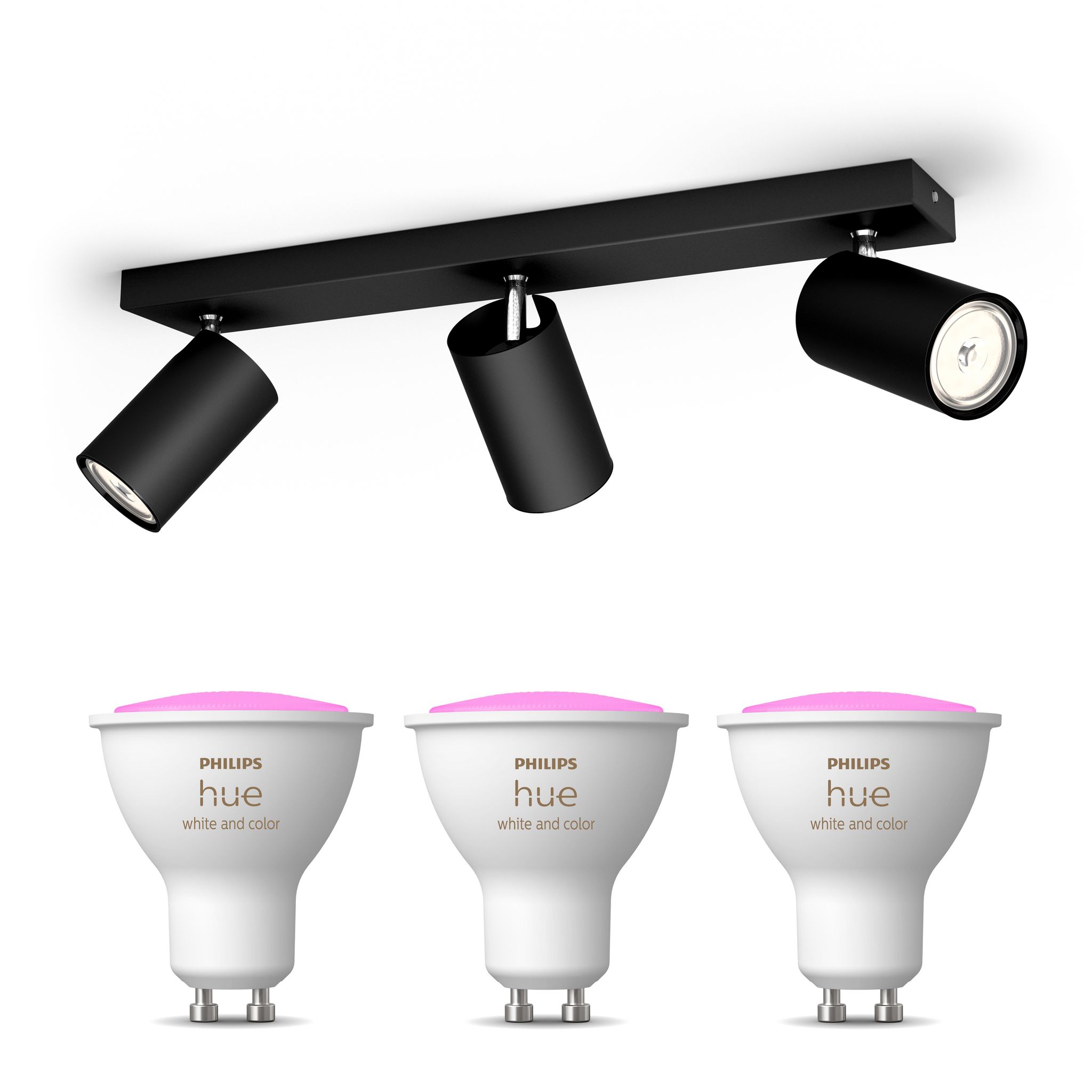 Philips Hue Kosipo Aufbauspot Mit 3 Lichtpunkten Gu10 (schwarz) Weißes Und Farbiges Licht - White And Color Ambiance