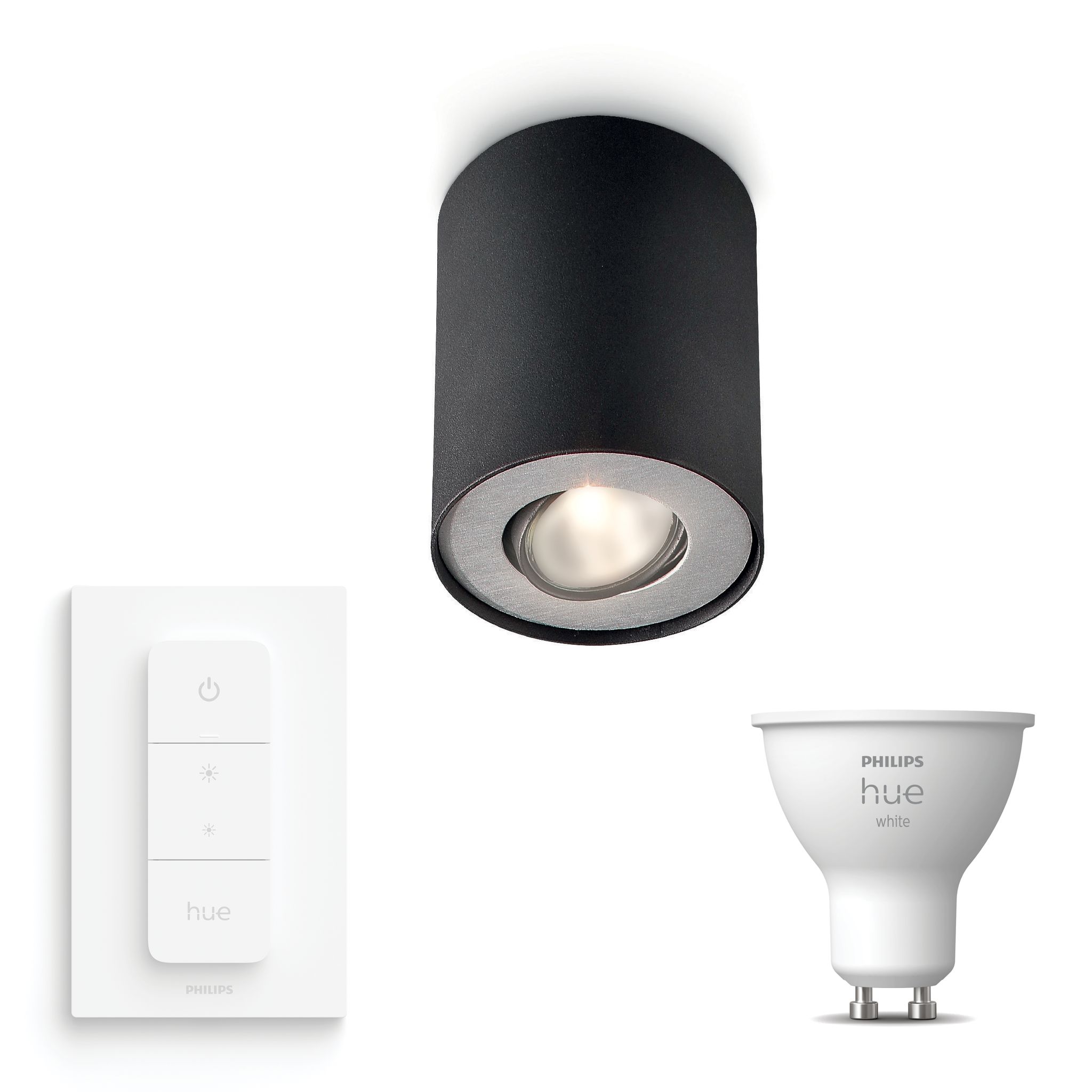 Philips Hue Pillar Aufbauspot Mit 1 Lichtpunkt Gu10 (schwarz) Warmweißes Licht - Inkl. 1 Dimmschalter - White