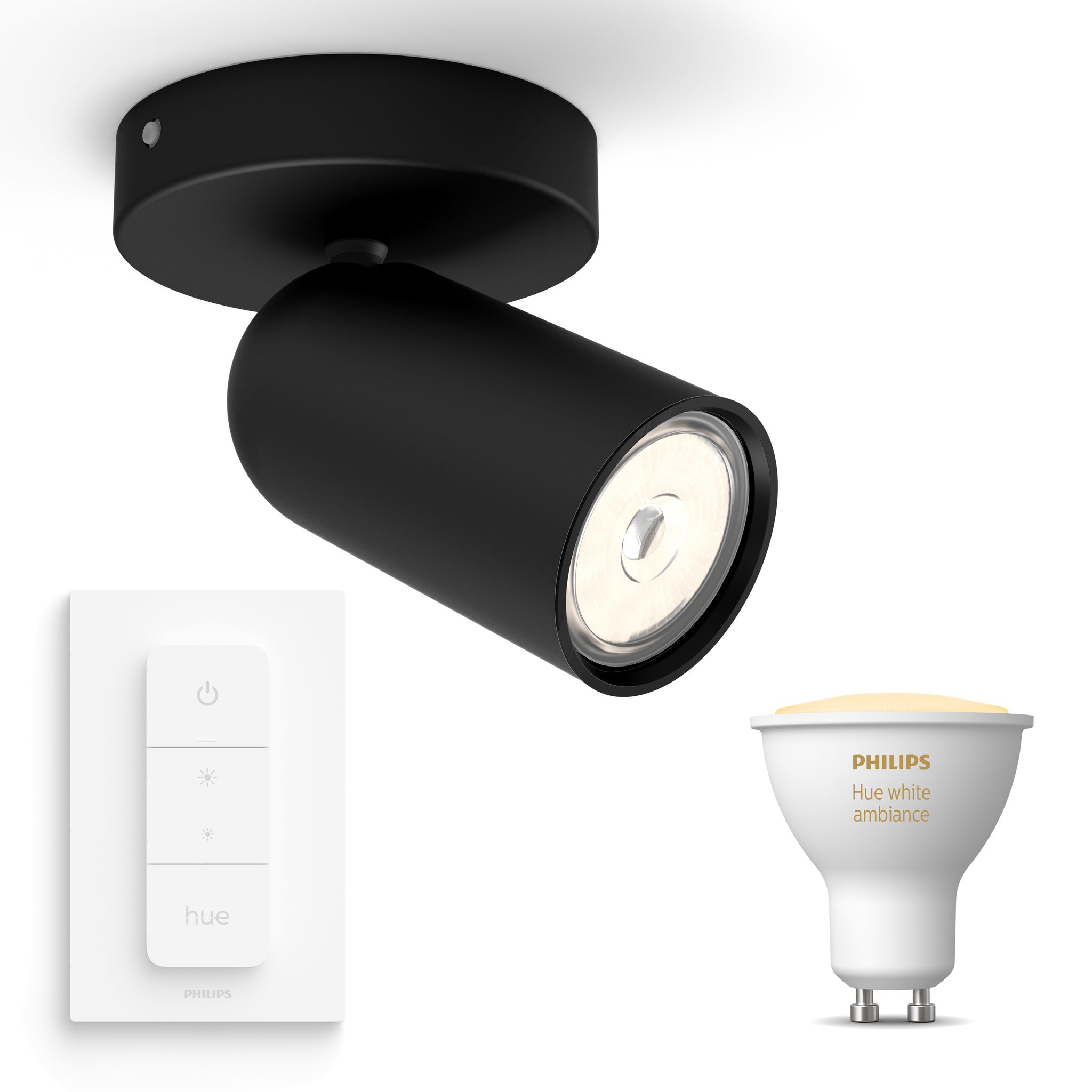 Philips Hue Pongee Aufbauspot Mit 1 Lichtpunkt Gu10 (schwarz) Warm Bis Kaltweißes Licht - Inkl. 1 Dimmschalter - White Ambiance