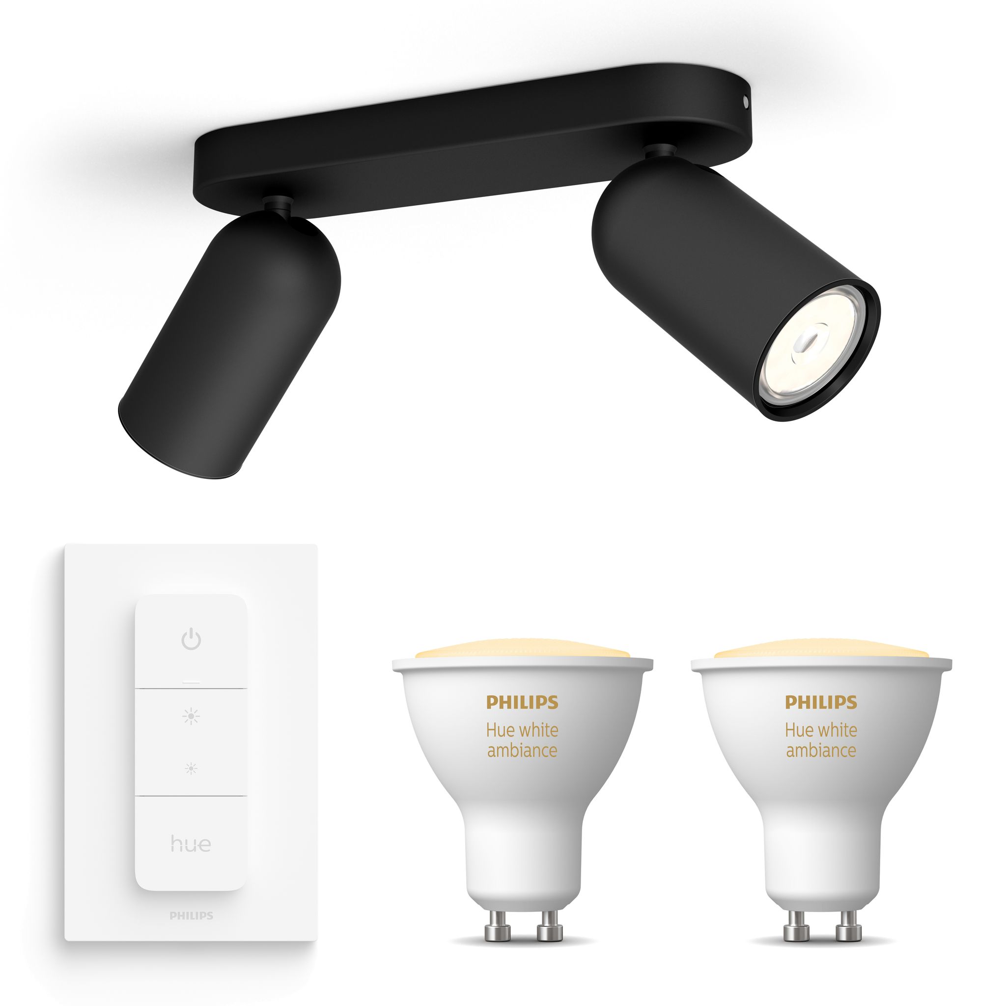 Philips Hue Pongee Aufbauspot Mit 2 Lichtpunkten Gu10 (schwarz) Warm Bis Kaltweißes Licht - Inkl. 1 Dimmschalter - White Ambiance