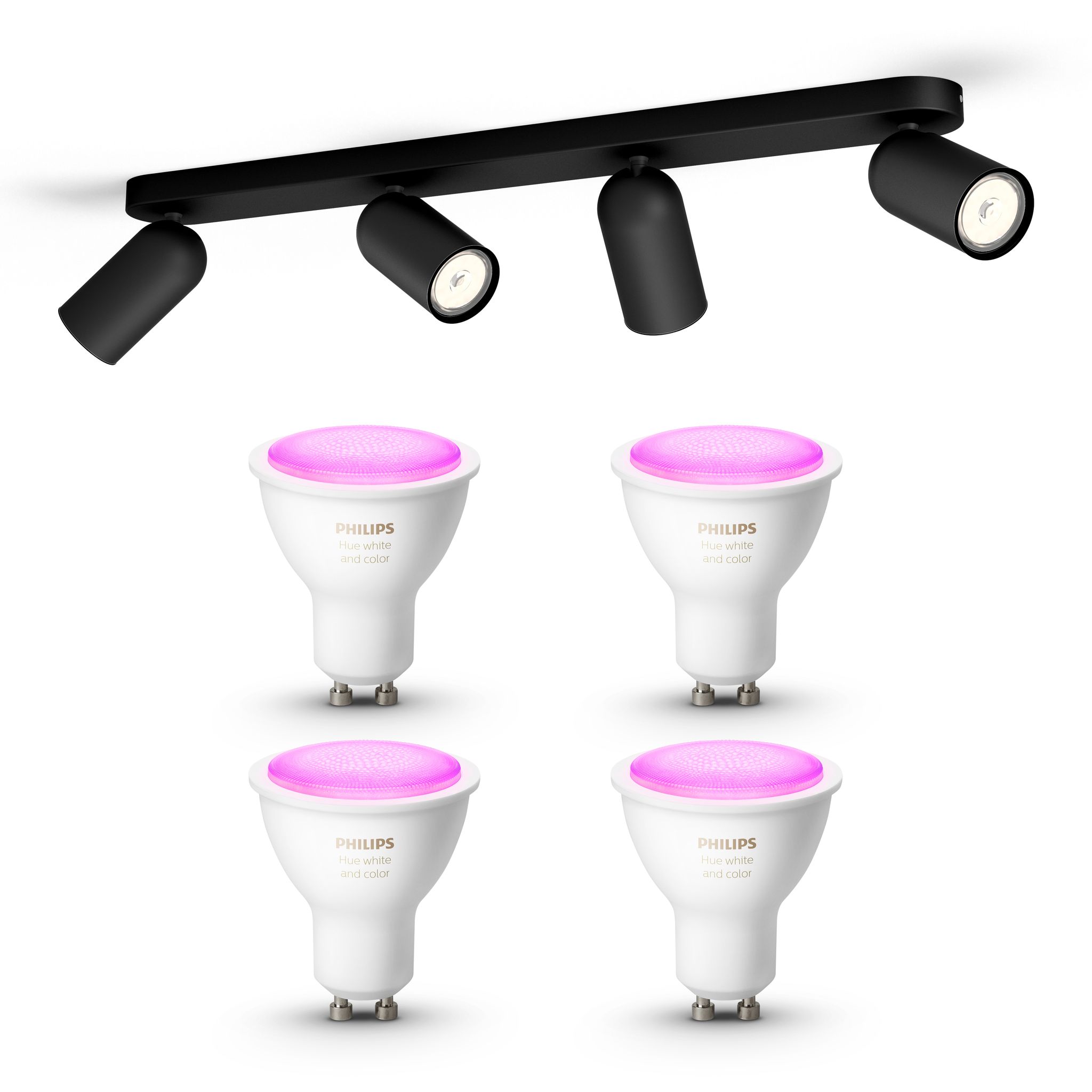 Philips Hue Pongee Aufbauspot Mit 4 Lichtpunkten Gu10 (schwarz) Weißes Und Farbiges Licht - White And Color Ambiance