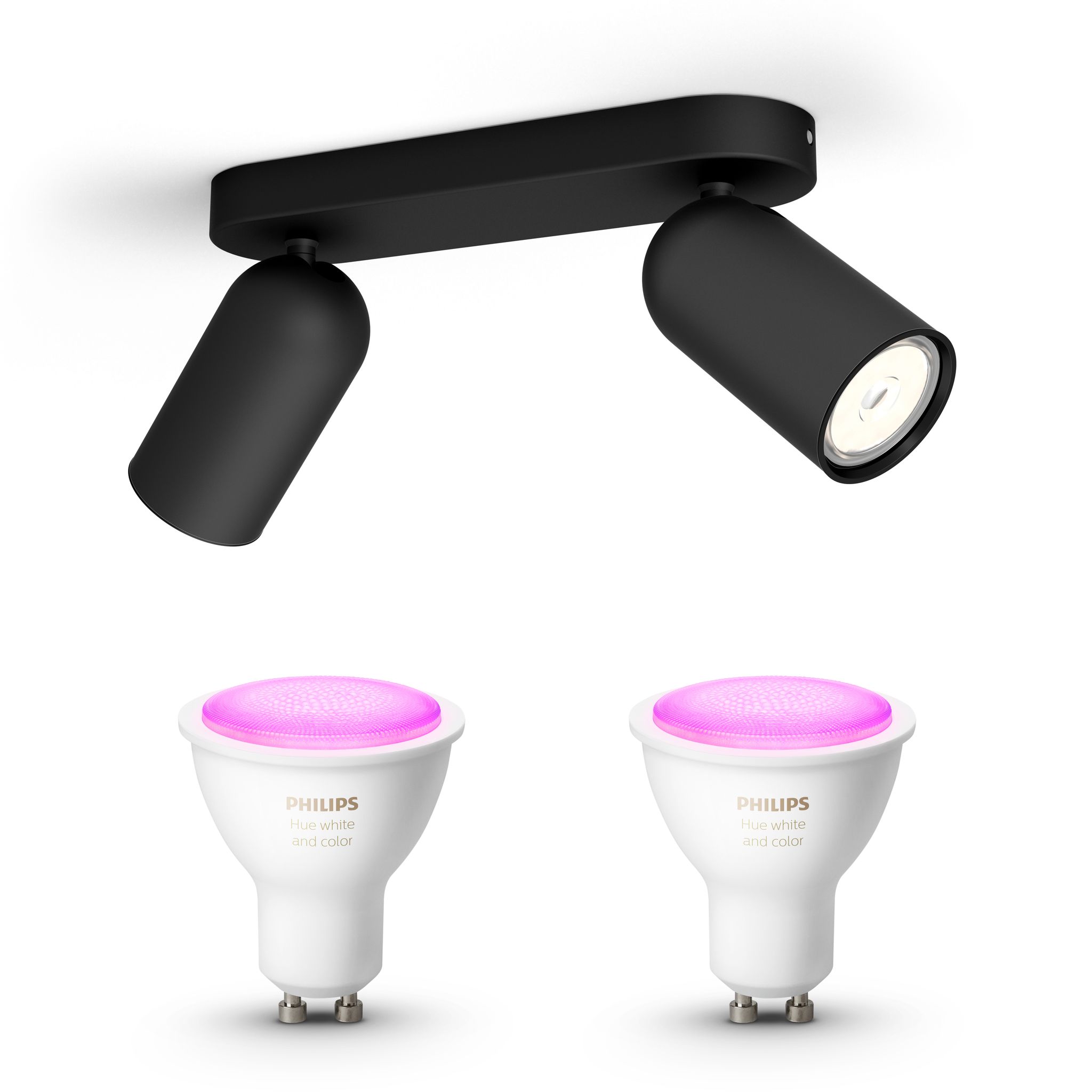 Philips Hue Pongee Aufbauspot Mit 2 Lichtpunkten Gu10 (schwarz) Weißes Und Farbiges Licht - White And Color Ambiance
