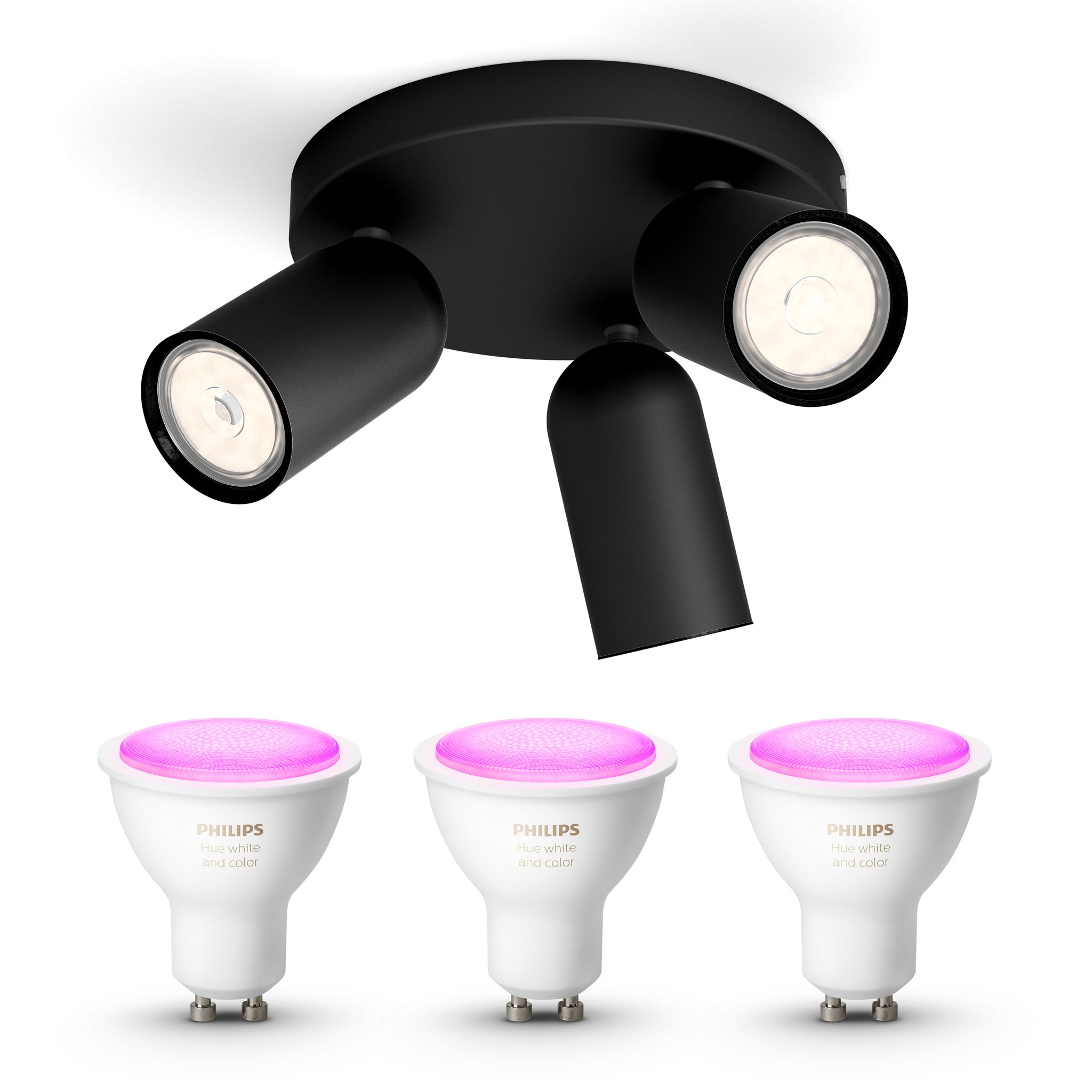 Philips Hue Pongee Aufbauspot Mit 3 Lichtpunkten Gu10 (schwarz) Weißes Und Farbiges Licht - White And Color Ambiance