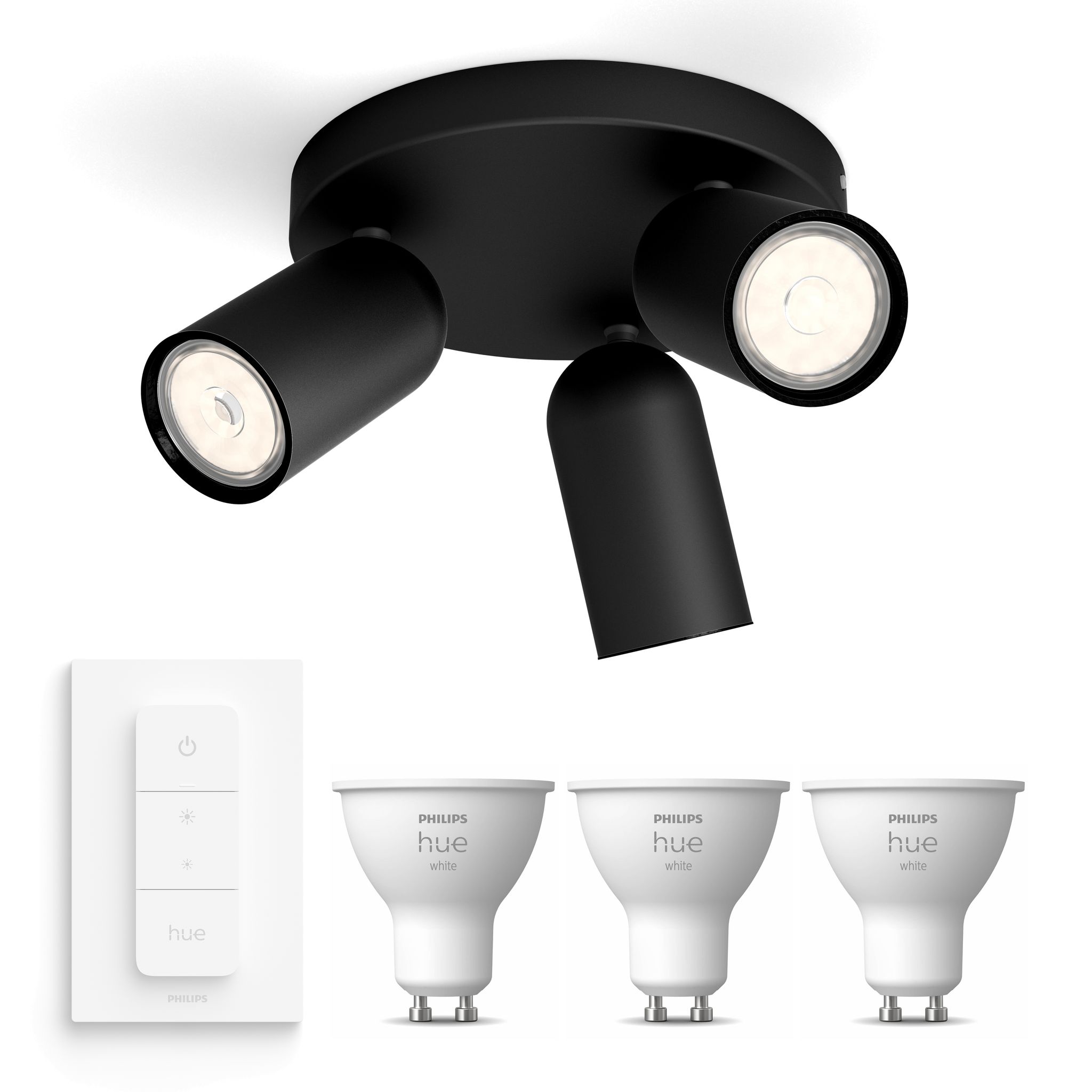 Philips Hue Pongee Aufbauspot Mit 3 Lichtpunkten Gu10 (schwarz) Warmweißes Licht - Inkl. 1 Dimmschalter - White