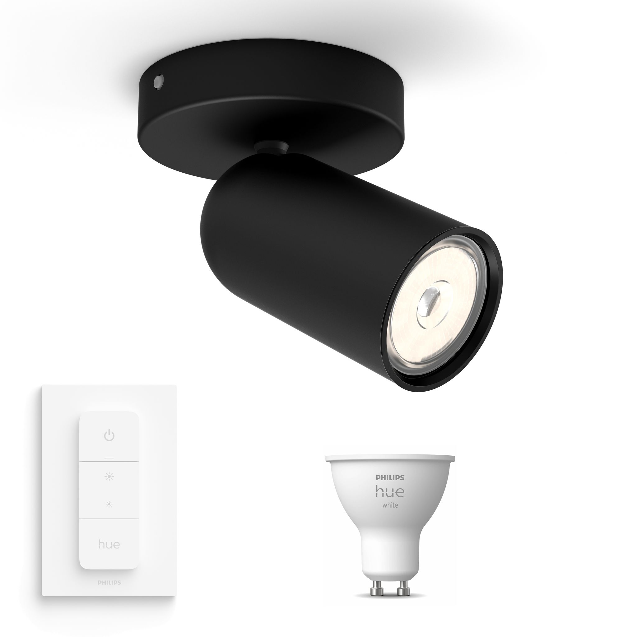 Philips Hue Pongee Aufbauspot Mit 1 Lichtpunkt Gu10 (schwarz) Warmweißes Licht - Inkl. 1 Dimmschalter - White