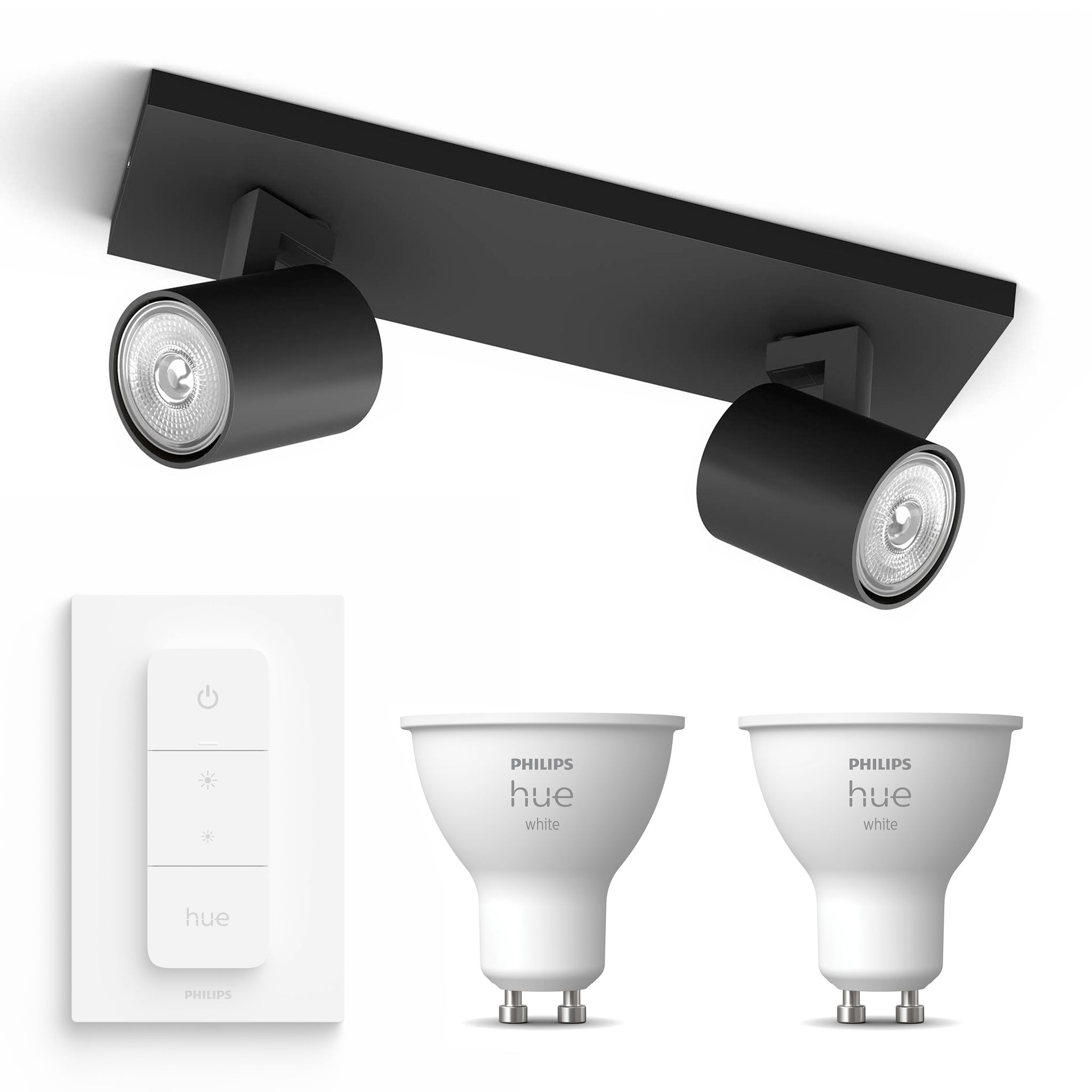 Philips Hue Runner Aufbauspot Mit 2 Lichtpunkten Gu10 (schwarz) Warmweißes Licht - Inkl. 1 Dimmschalter - White