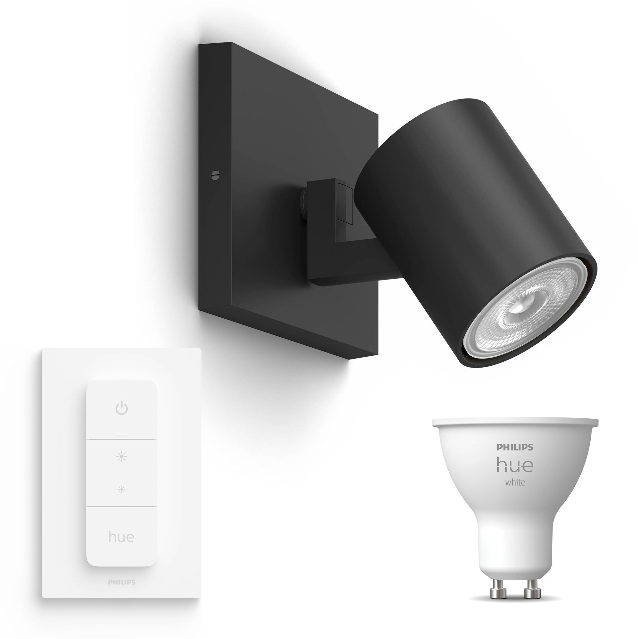 Philips Hue Runner Aufbauspot Mit 1 Lichtpunkt Gu10 (schwarz) Warmweißes Licht - Inkl. 1 Dimmschalter - White