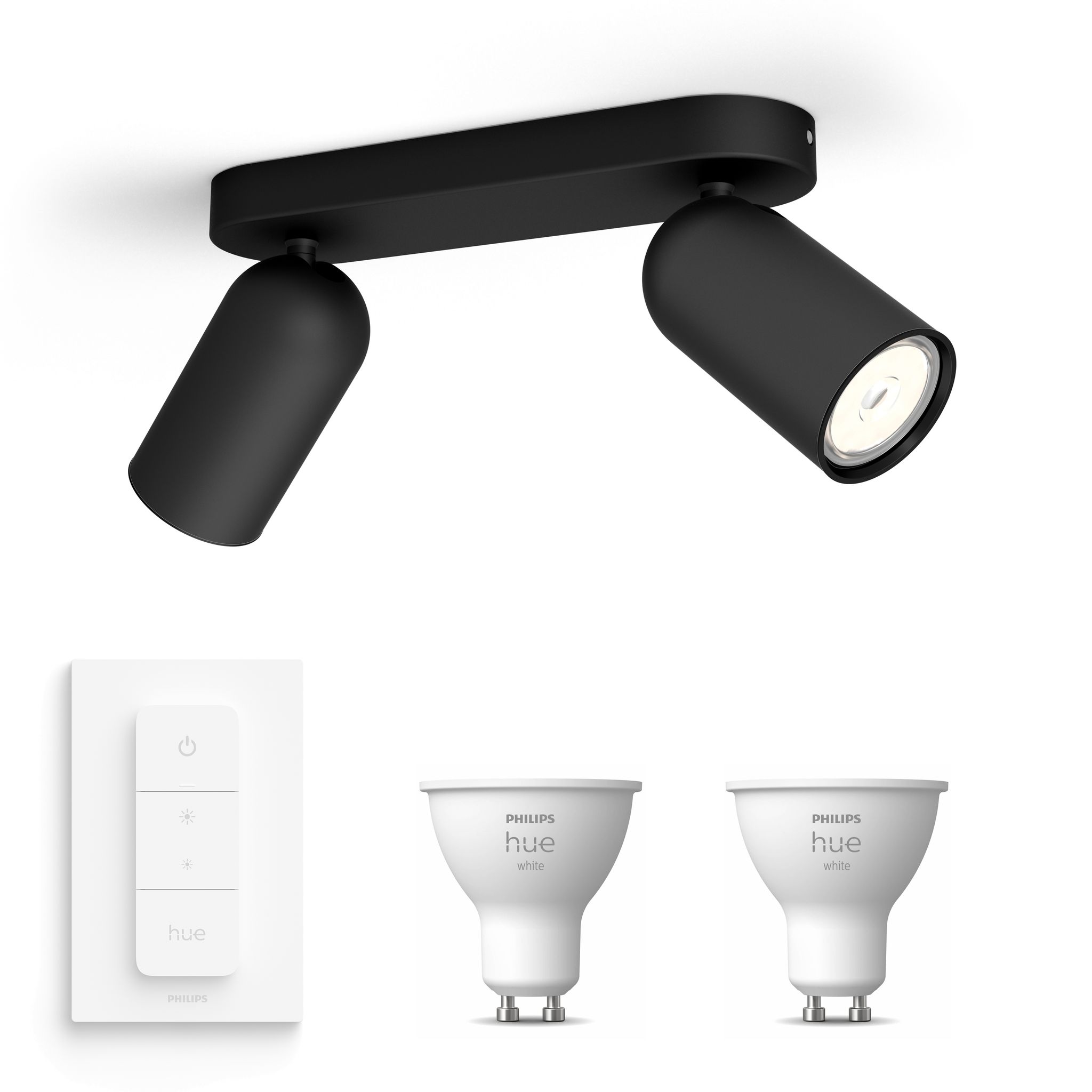 Philips Hue Pongee Aufbauspot Mit 2 Lichtpunkten Gu10 (schwarz) Warmweißes Licht - Inkl. 1 Dimmschalter - White