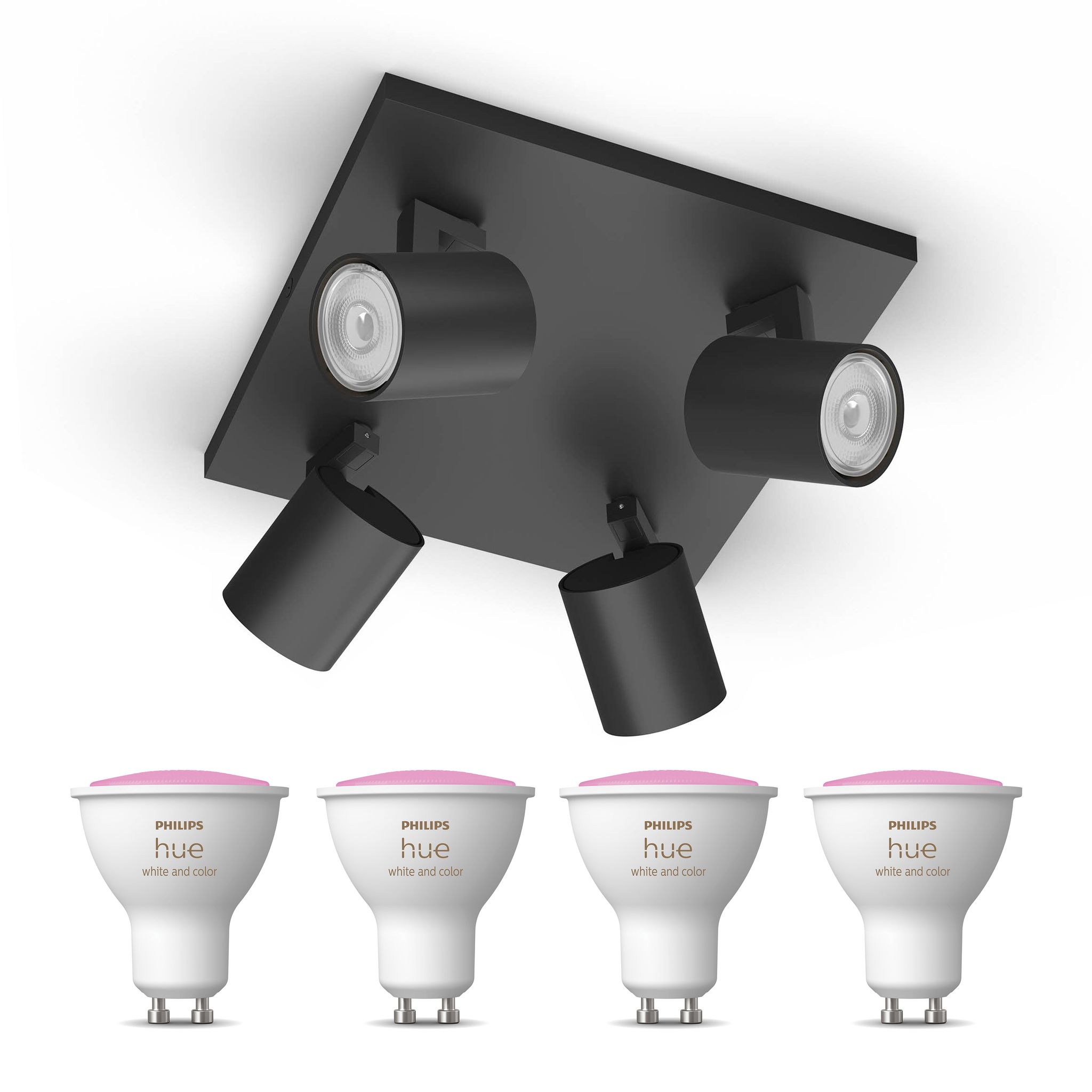 Philips Hue Runner Aufbauspot Mit 4 Lichtpunkten Gu10 (schwarz) Weißes Und Farbiges Licht - White And Color Ambiance