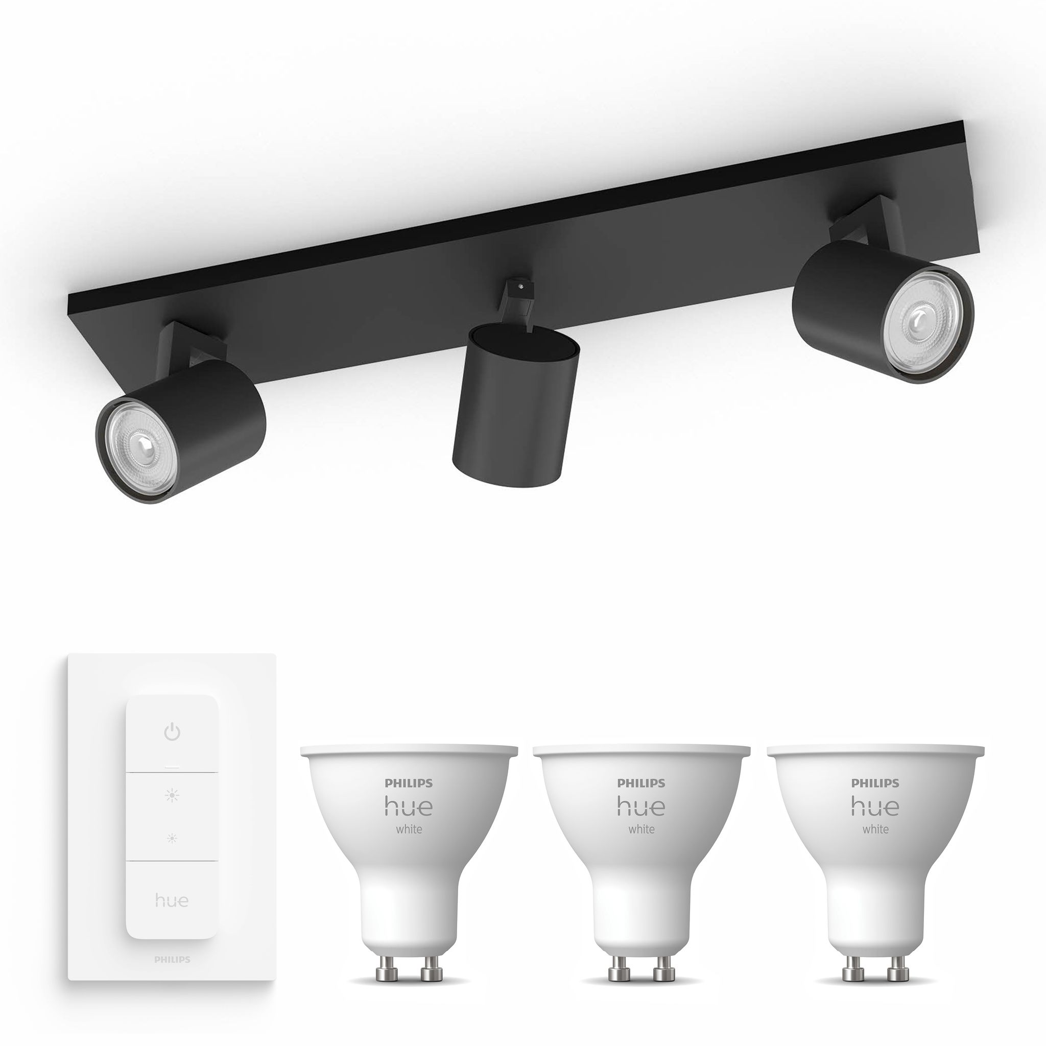 Philips Hue Runner Aufbauspot Mit 3 Lichtpunkten Gu10 (schwarz) Warmweißes Licht - Inkl. 1 Dimmschalter - White