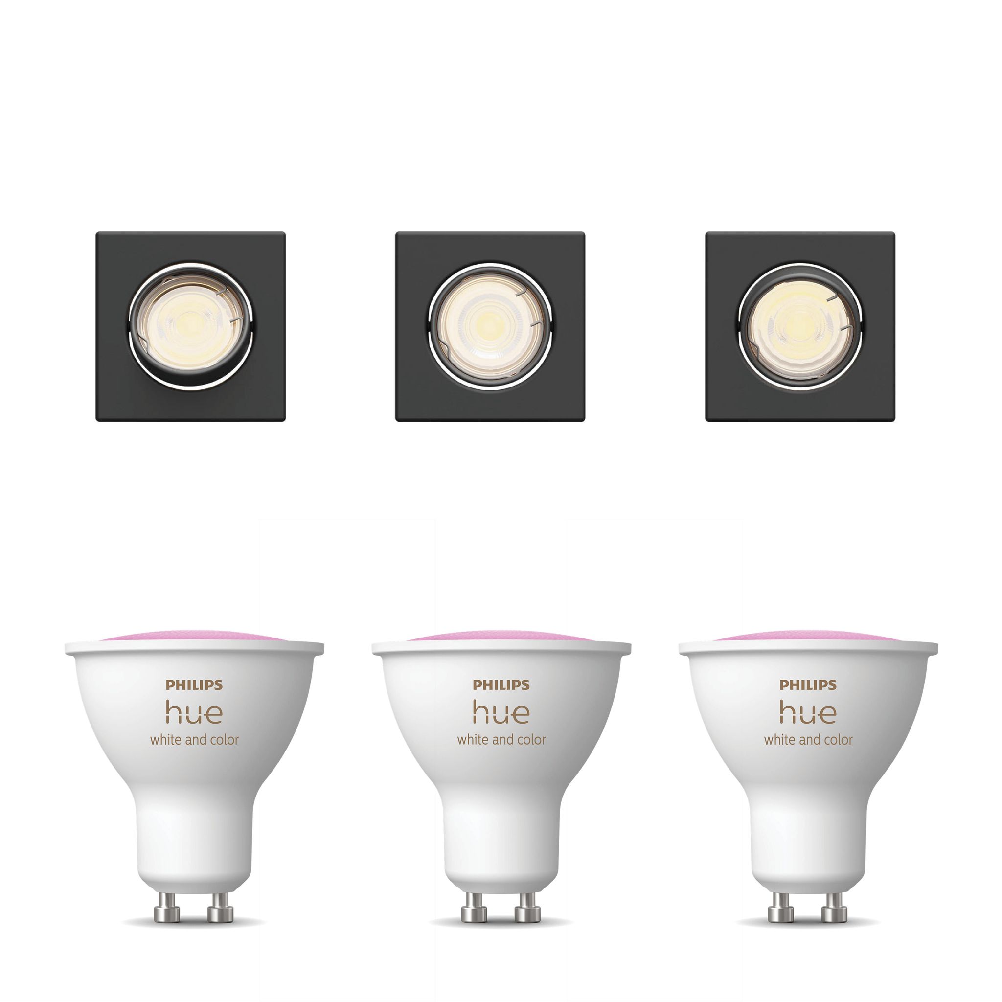 Philips Hue Peridot Set Mit 3 Nicht Schwenkbaren Einbaustrahler Gu10 (schwarz) Weißes Und Farbiges Licht - White And Color Ambiance