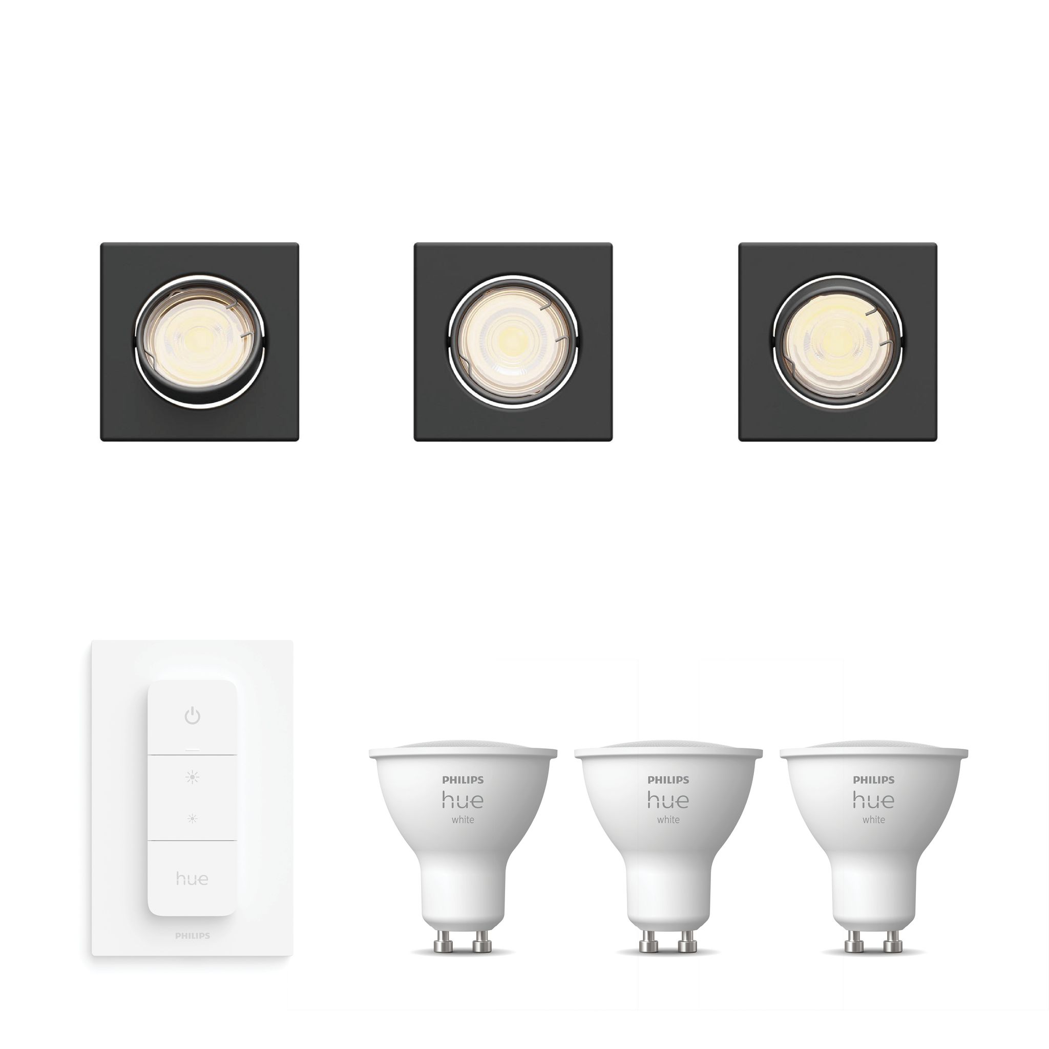 Philips Hue Peridot Set Mit 3 Nicht Schwenkbaren Einbaustrahler Gu10 (schwarz) Warmweißes Licht - Inkl. Dimmschalter - White