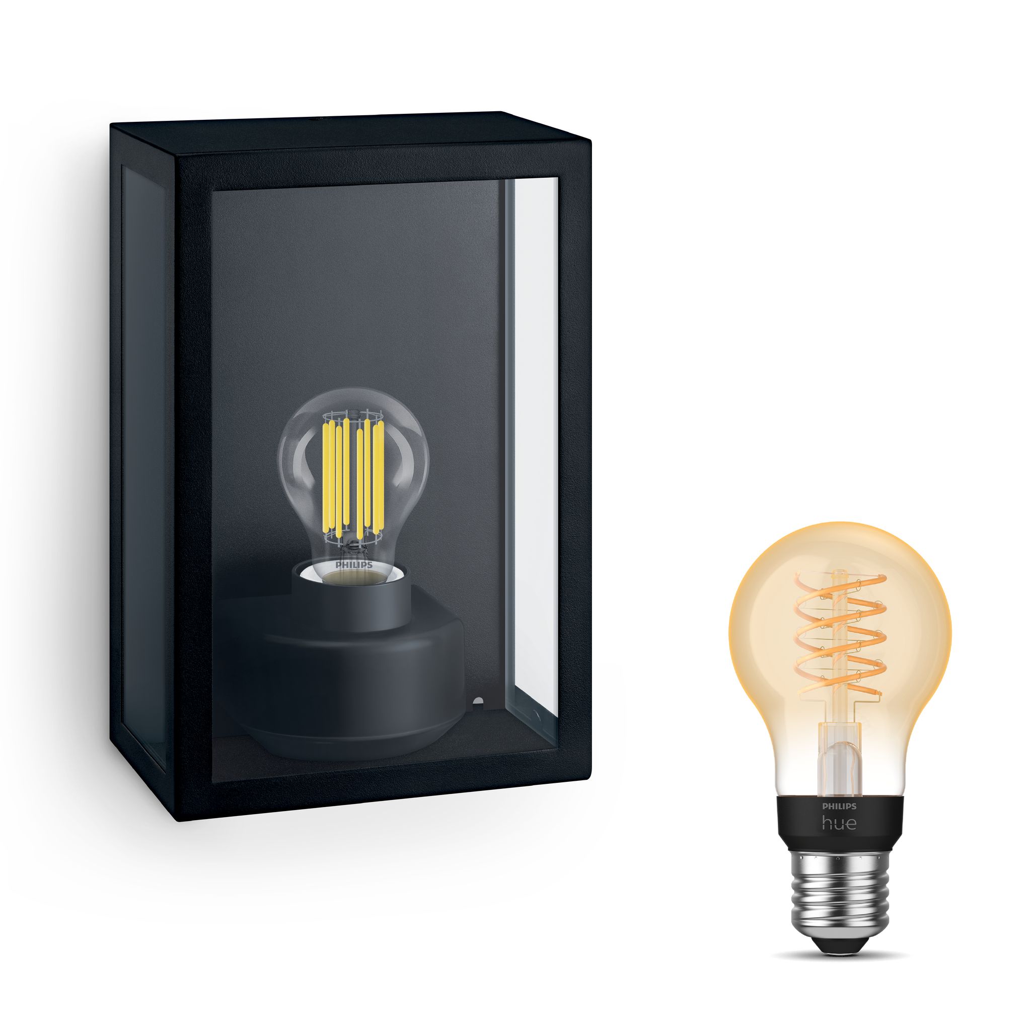 Philips Hue Alzor Wandleuchte Außen E27 (schwarz) Warmweißes Licht - White Filament