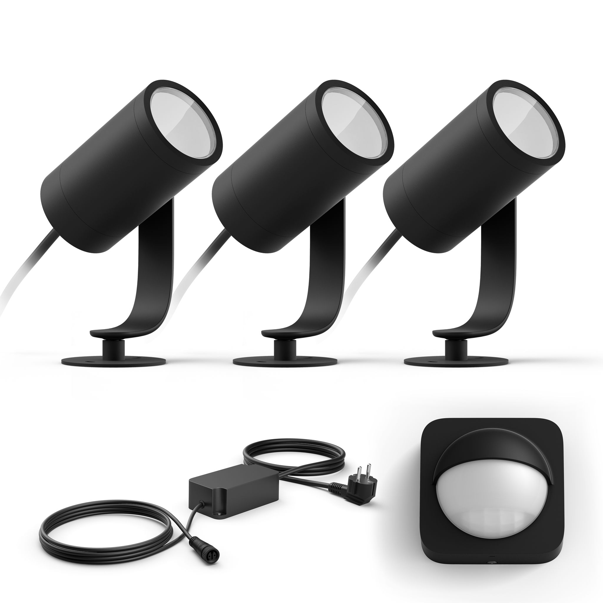 Philips Hue Lily Basis Set Mit 3 Gartenstrahler (anthrazit) Weißes Und Farbiges Licht - Inkl. 1 Stromkabel, 1 Bewegungsmelder Für Außen - White And Color Ambiance
