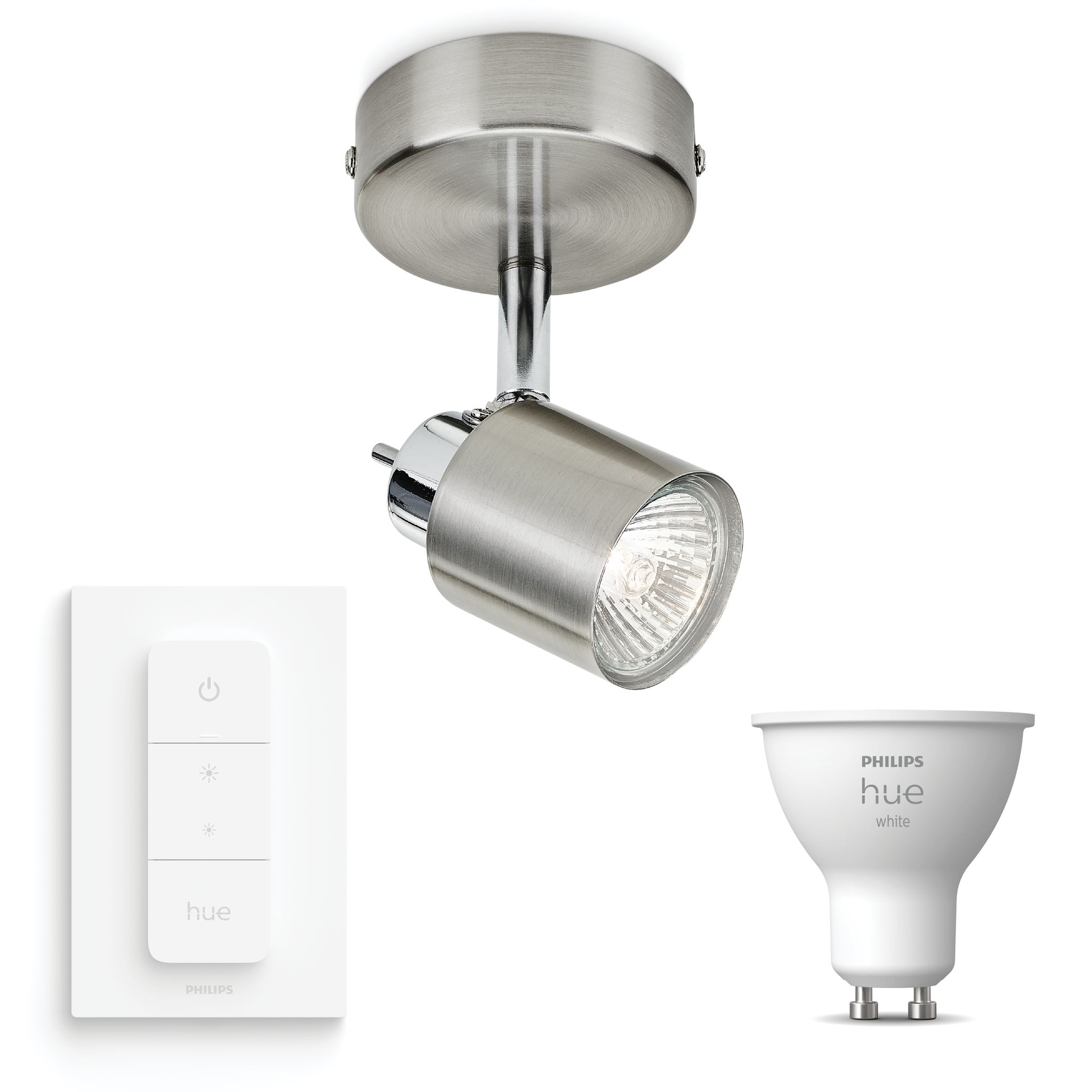 Philips Hue Meranti Aufbauspot Mit 1 Lichtpunkt Gu10 (mattchrom) Warmweißes Licht - Inkl. 1 Dimmschalter - White