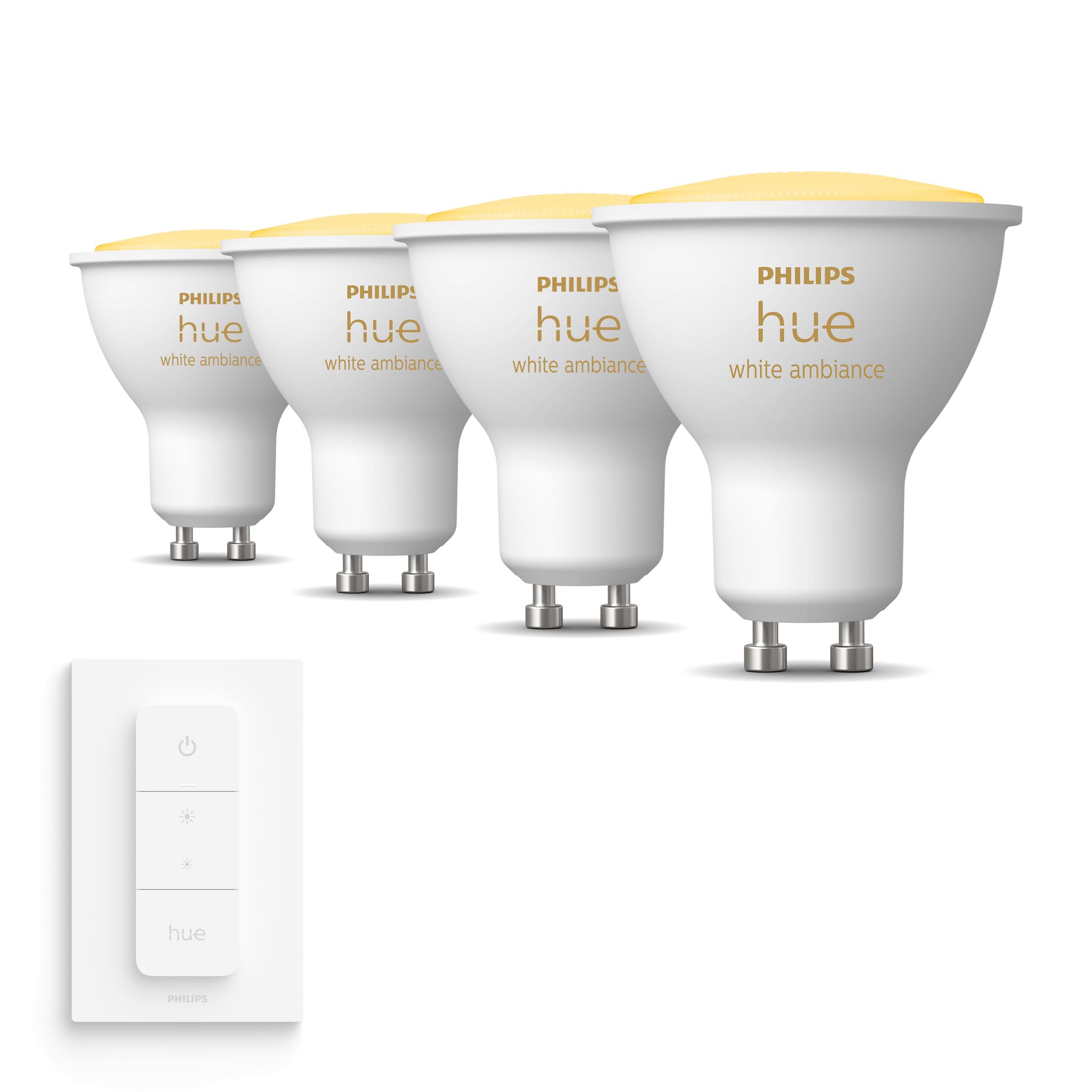 Philips Hue Erweiterungspaket Gu10 Mit 4 Led Spotlampen Warm Bis Kaltweißes Licht - Inkl. 1 Dimmschalter - White Ambiance