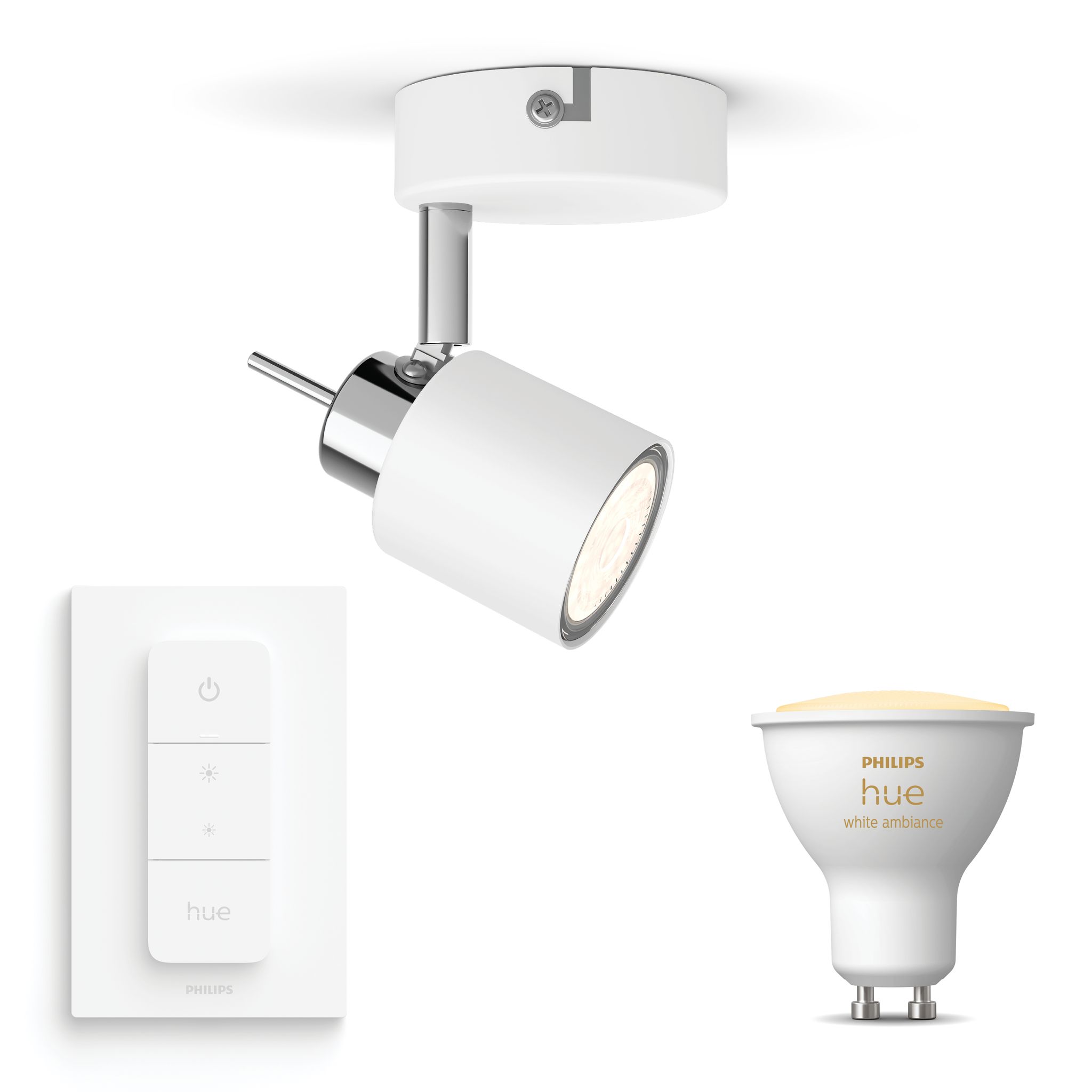 Philips Hue Meranti Aufbauspot Mit 1 Lichtpunkt Gu10 (weiß) Warm Bis Kaltweißes Licht - Inkl. 1 Dimmschalter - White Ambiance