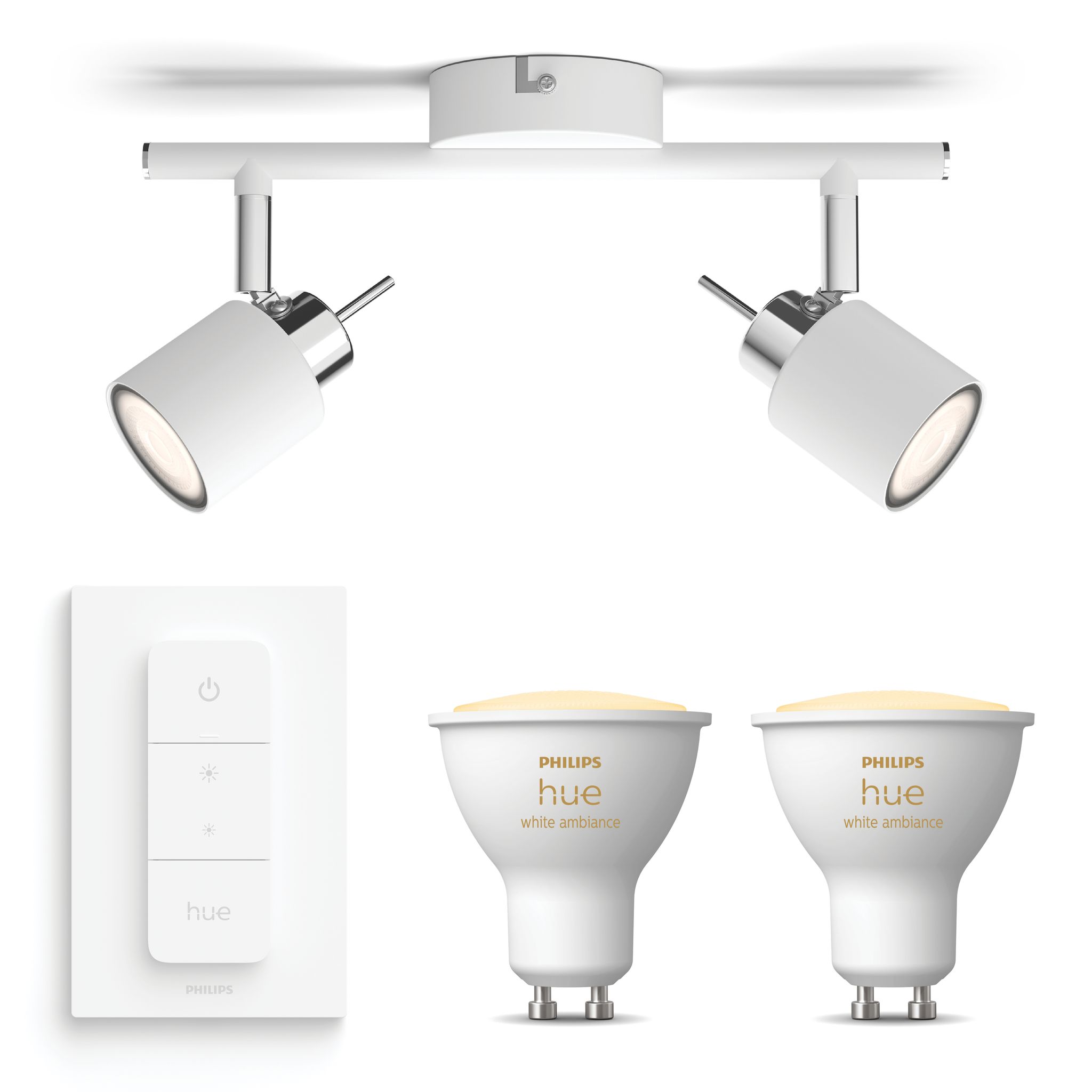 Philips Hue Meranti Aufbauspot Mit 2 Lichtpunkten Gu10 (weiß) Warm Bis Kaltweißes Licht - Inkl. 1 Dimmschalter - White Ambiance