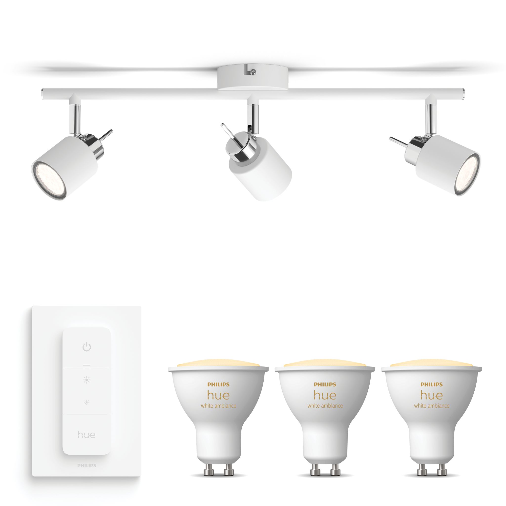 Philips Hue Meranti Aufbauspot Mit 3 Lichtpunkten Gu10 (weiß) Warm Bis Kaltweißes Licht - Inkl. 1 Dimmschalter - White Ambiance