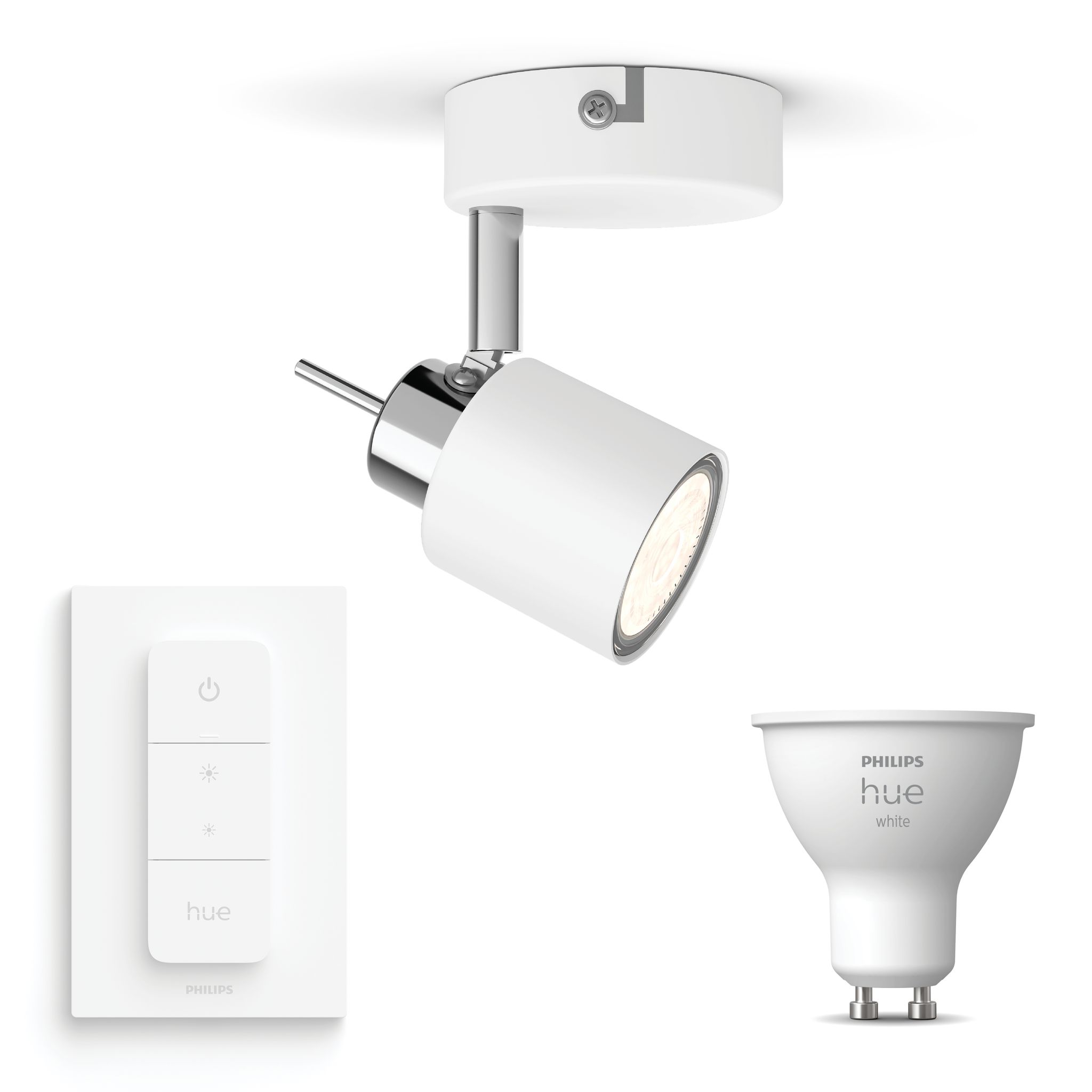Philips Hue Meranti Aufbauspot Mit 1 Lichtpunkt Gu10 (weiß) Warmweißes Licht - Inkl. 1 Dimmschalter - White