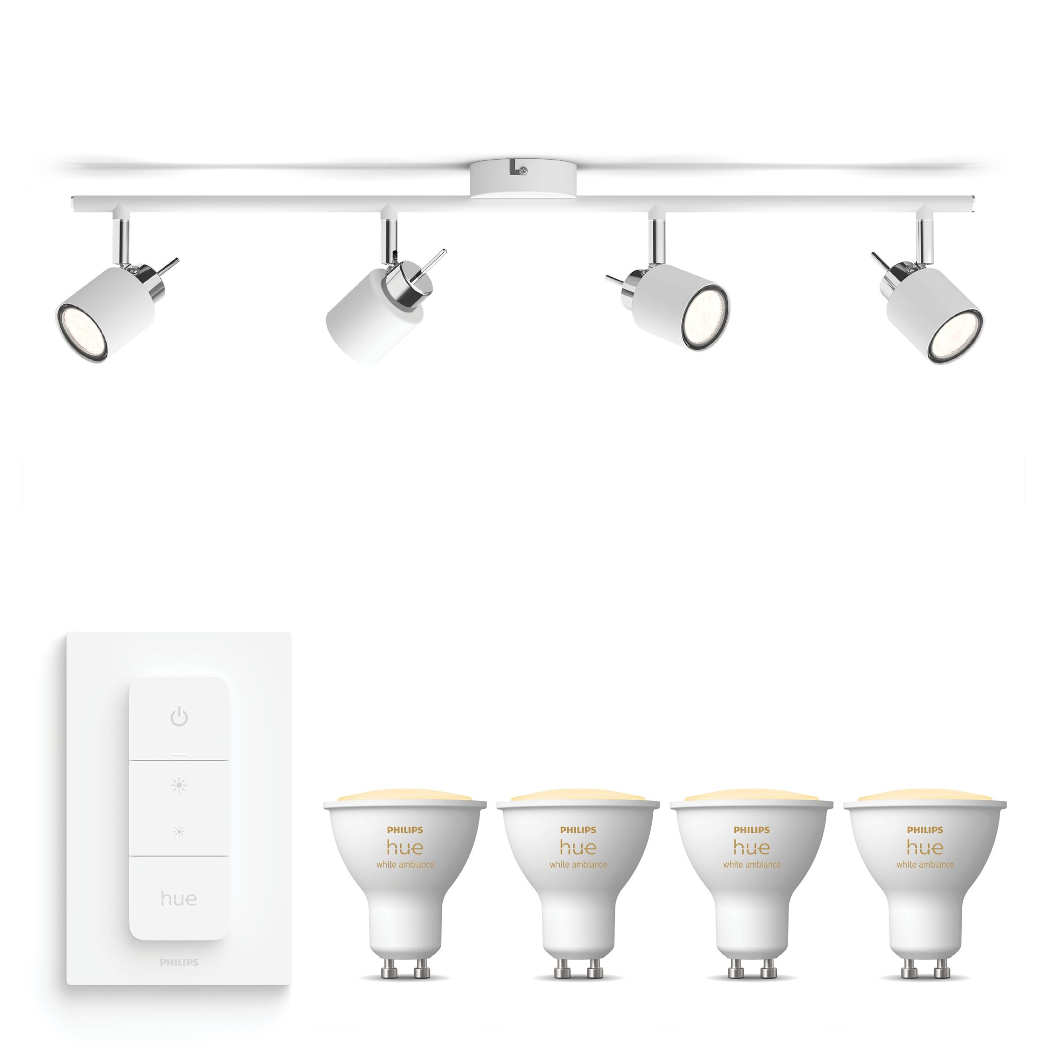 Philips Hue Meranti Aufbauspot Mit 4 Lichtpunkten Gu10 (weiß) Warm Bis Kaltweißes Licht - Inkl. 1 Dimmschalter - White Ambiance