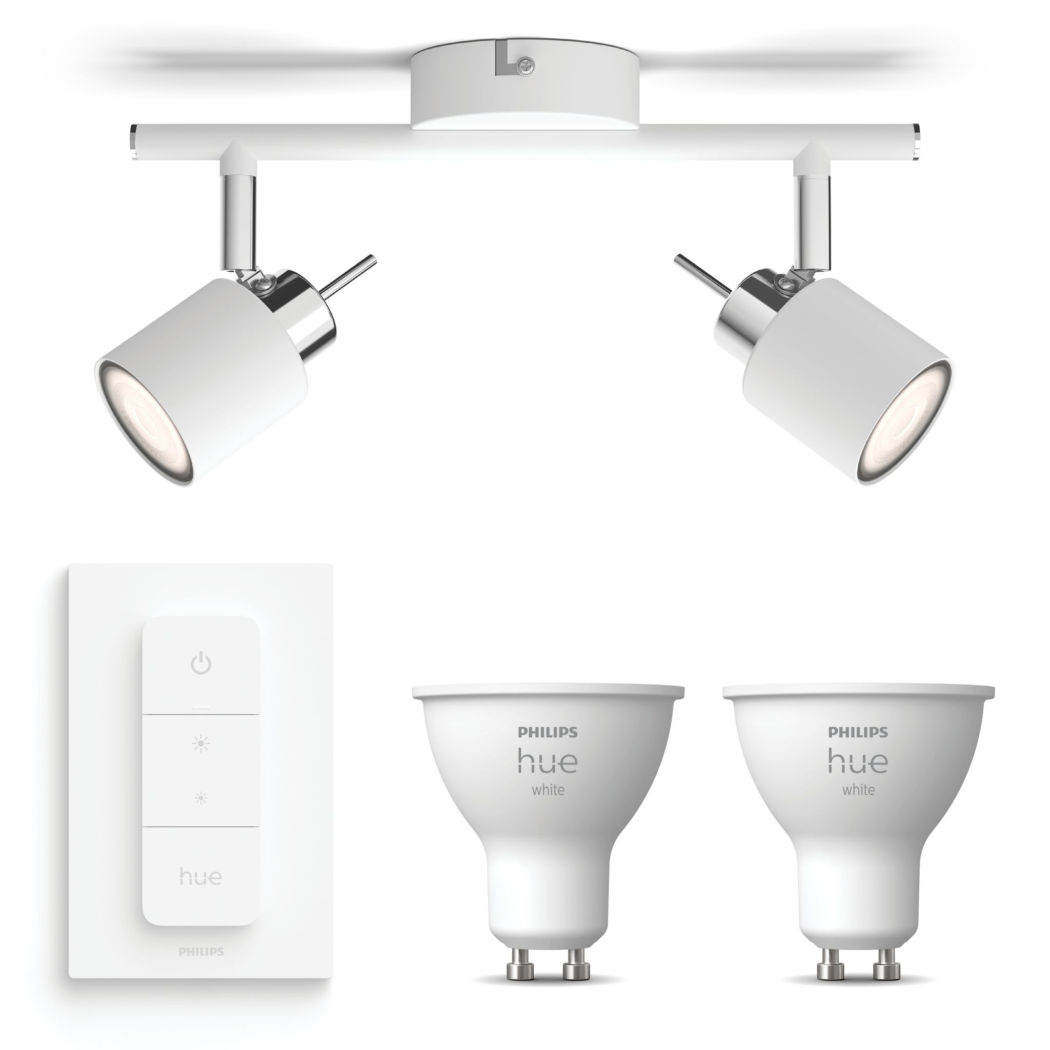 Philips Hue Meranti Aufbauspot Mit 2 Lichtpunkten Gu10 (weiß) Warmweißes Licht - Inkl. 1 Dimmschalter - White