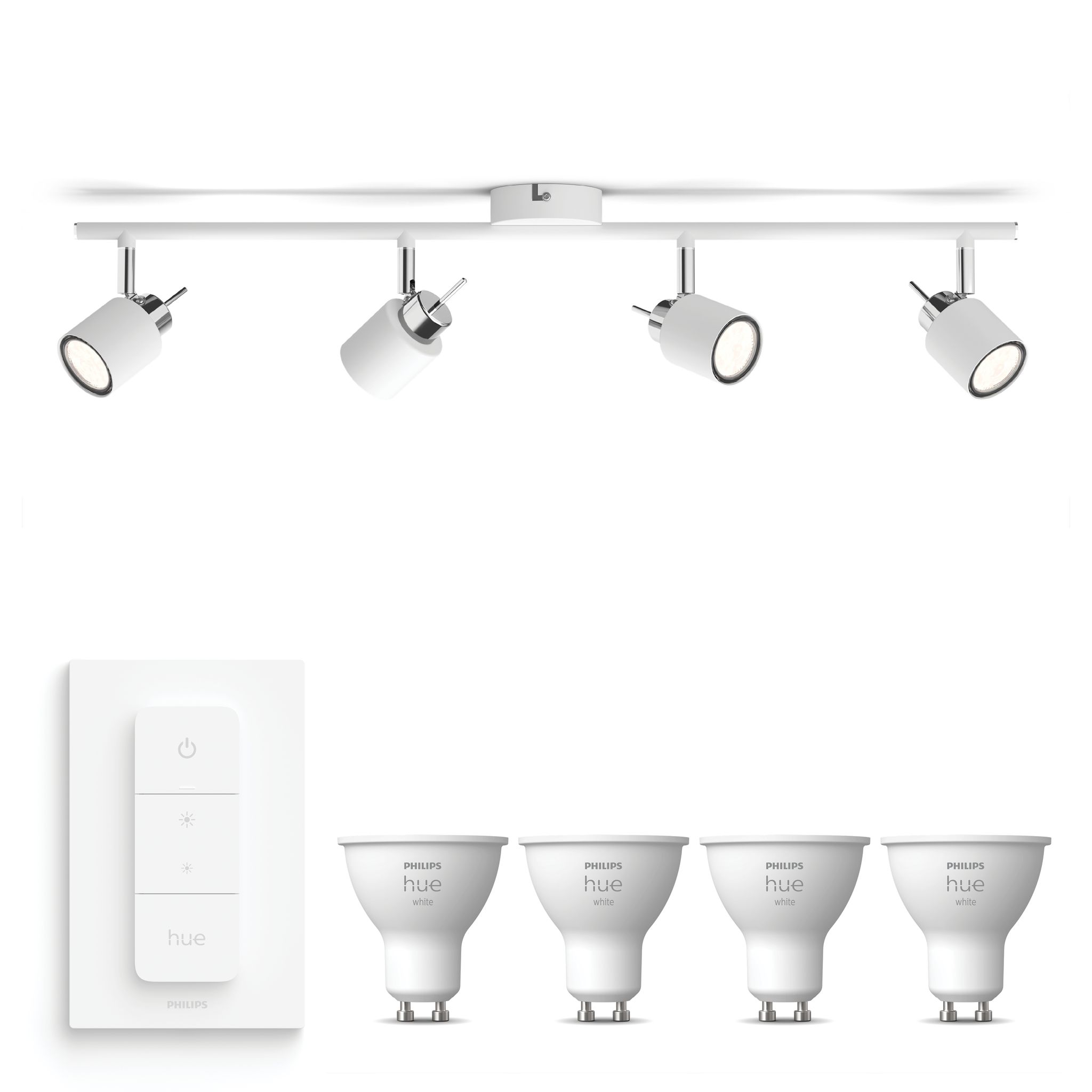 Philips Hue Meranti Aufbauspot Mit 4 Lichtpunkten Gu10 (weiß) Warmweißes Licht - Inkl. 1 Dimmschalter - White