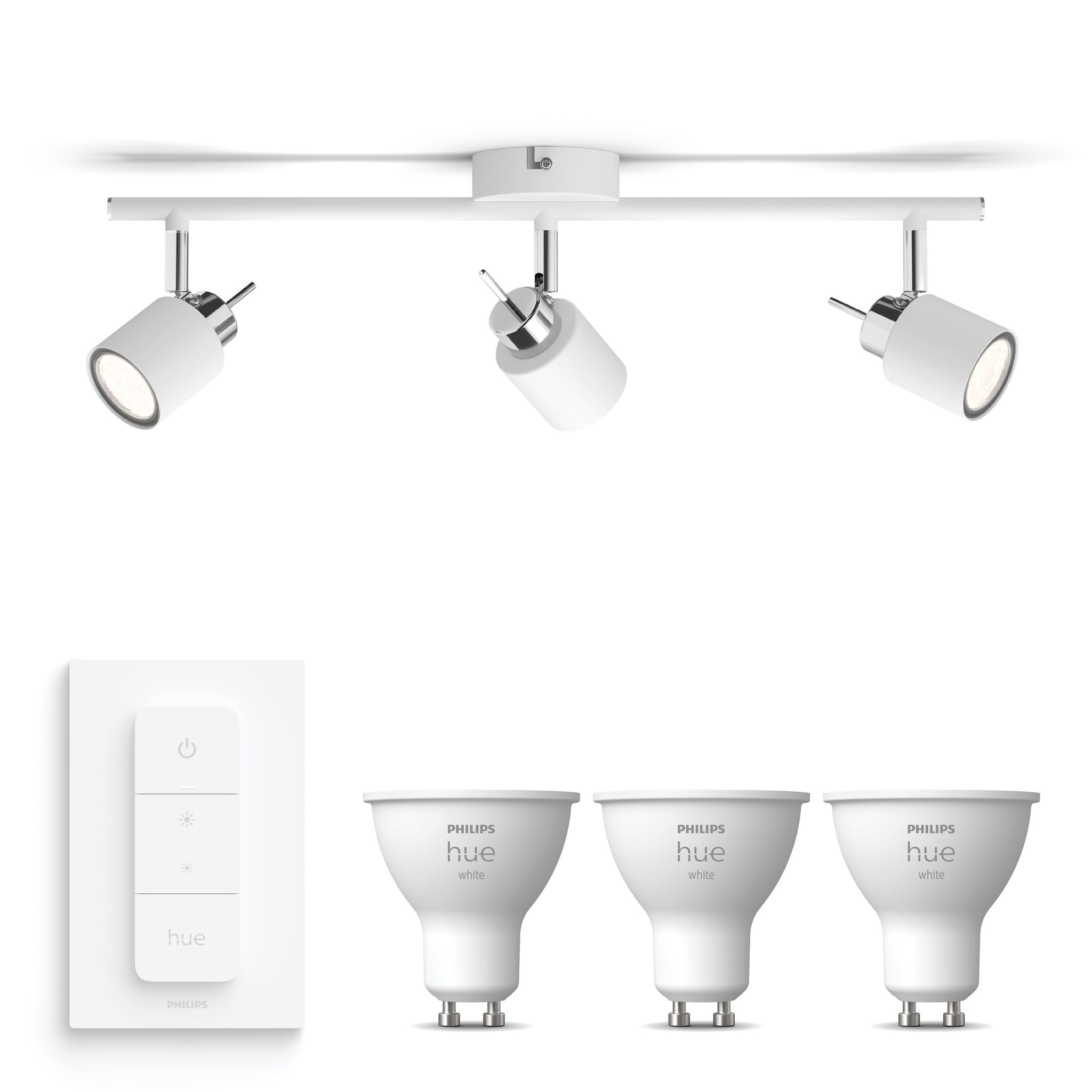 Philips Hue Meranti Aufbauspot Mit 3 Lichtpunkten Gu10 (weiß) Warmweißes Licht - Inkl. 1 Dimmschalter - White