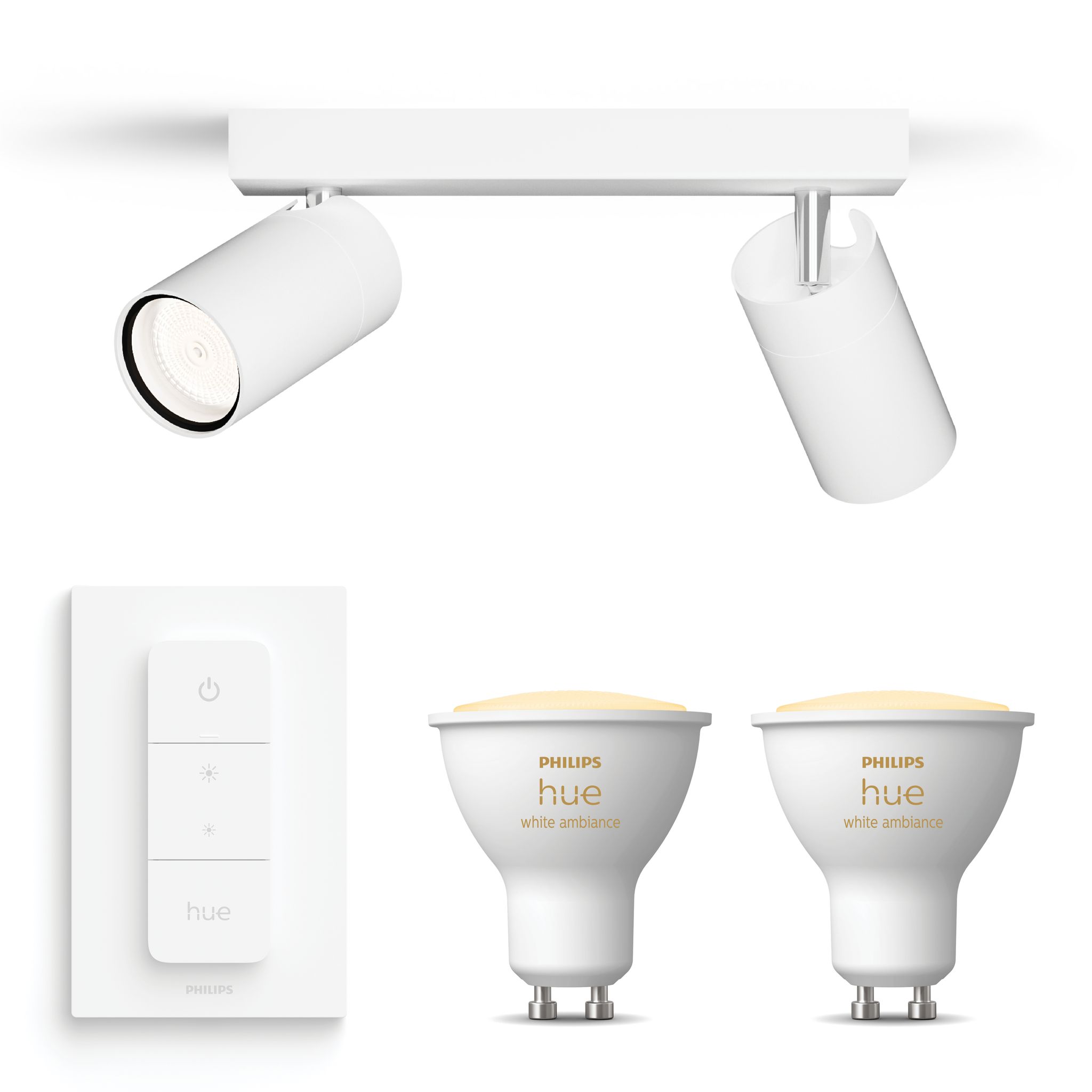 Philips Hue Idris Aufbauspot Für Badezimmer Mit 2 Lichtpunkten Gu10 (weiß) Warm Bis Kaltweißes Licht - Inkl. 1 Dimmschalter - White Ambiance