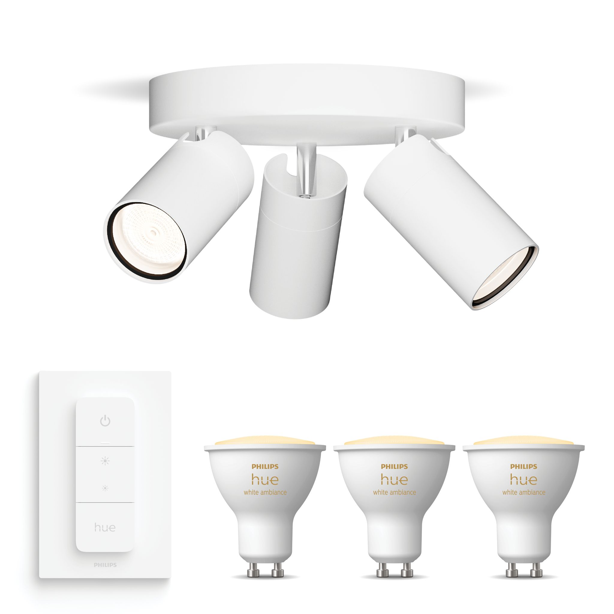 Philips Hue Idris Aufbauspot Für Badezimmer Mit 3 Lichtpunkten Gu10 (weiß) Warm Bis Kaltweißes Licht - Inkl. 1 Dimmschalter - White Ambiance