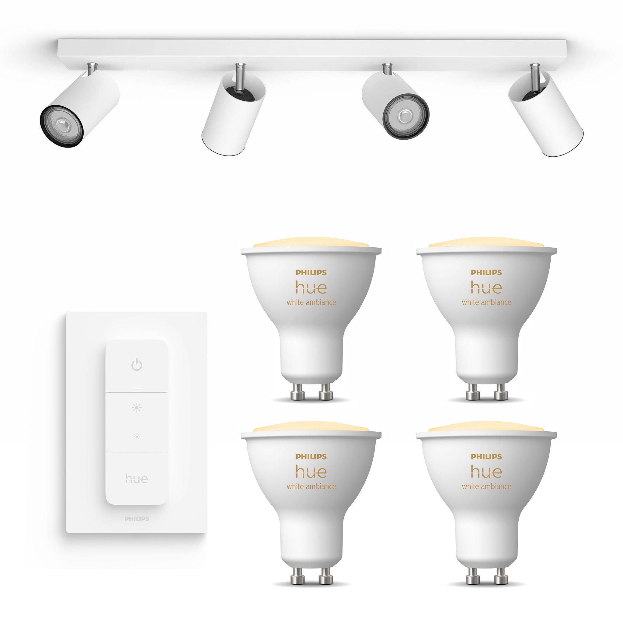 Philips Hue Kosipo Aufbauspot Mit 4 Lichtpunkten Gu10 (weiß) Warm Bis Kaltweißes Licht - Inkl. 1 Dimmschalter - White Ambiance