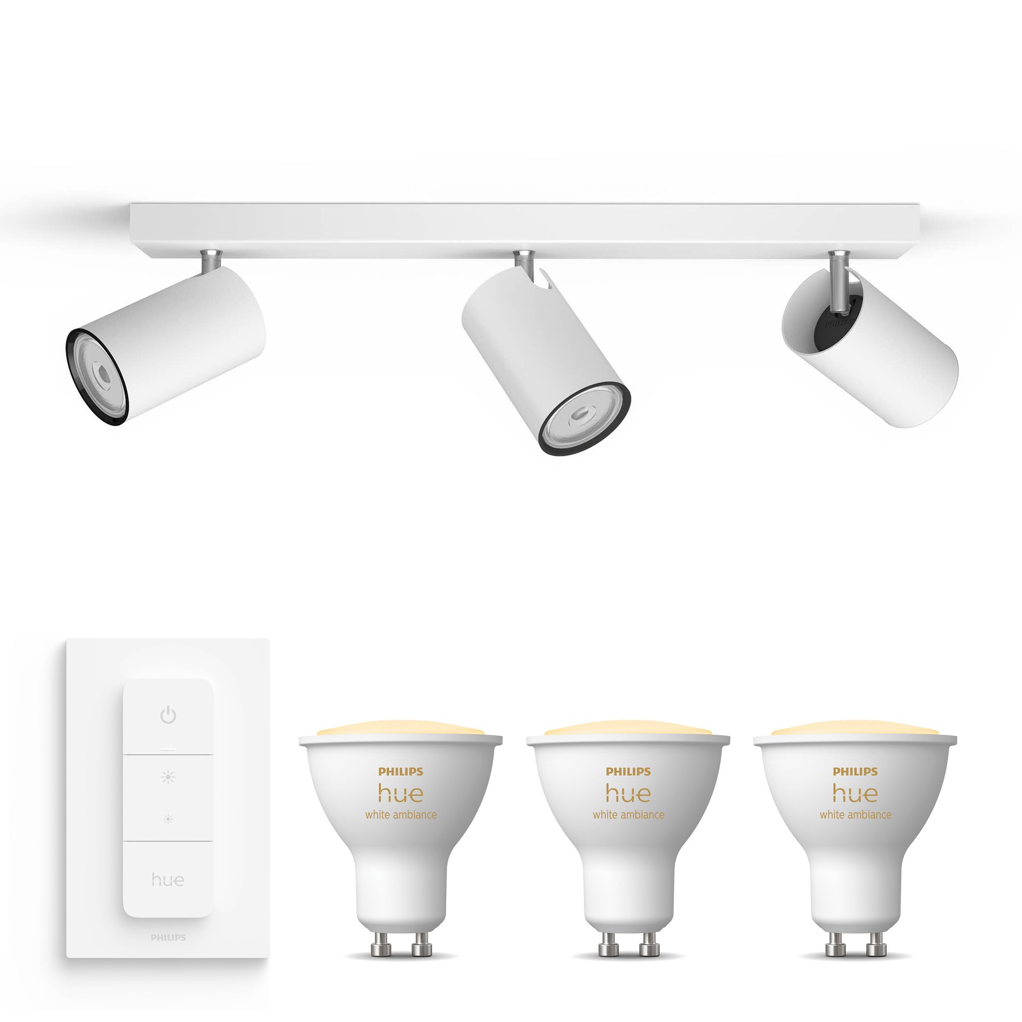Philips Hue Kosipo Aufbauspot Mit 3 Lichtpunkten Gu10 (weiß) Warm Bis Kaltweißes Licht - Inkl. 1 Dimmschalter - White Ambiance
