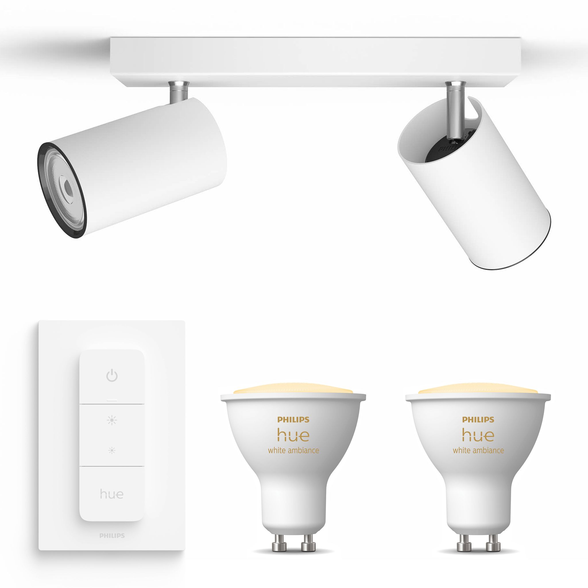 Philips Hue Kosipo Aufbauspot Mit 2 Lichtpunkten Gu10 (weiß) Warm Bis Kaltweißes Licht - Inkl. 1 Dimmschalter - White Ambiance