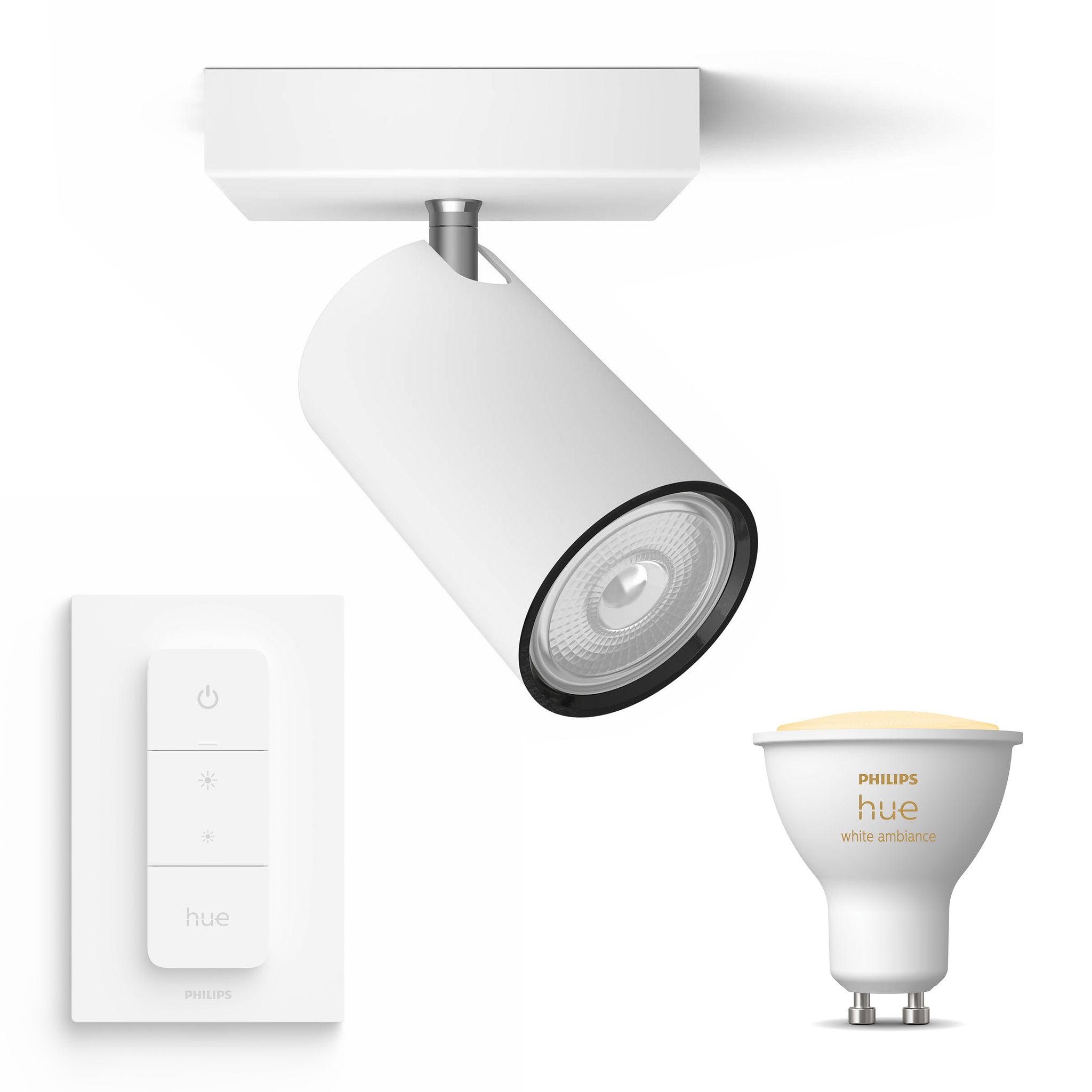 Philips Hue Kosipo Aufbauspot Mit 1 Lichtpunkt Gu10 (weiß) Warm Bis Kaltweißes Licht - Inkl. 1 Dimmschalter - White Ambiance