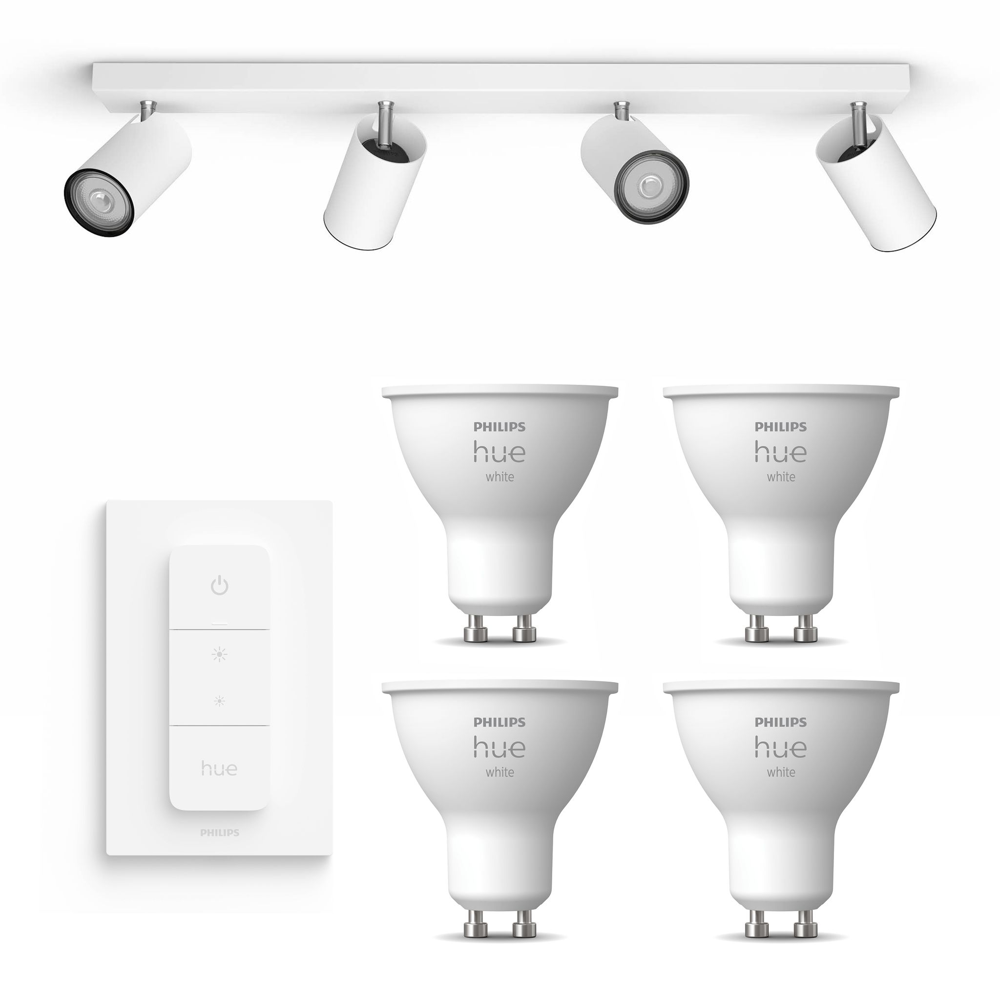 Philips Hue Kosipo Aufbauspot Mit 4 Lichtpunkten Gu10 (weiß) Warmweißes Licht - Inkl. 1 Dimmschalter - White