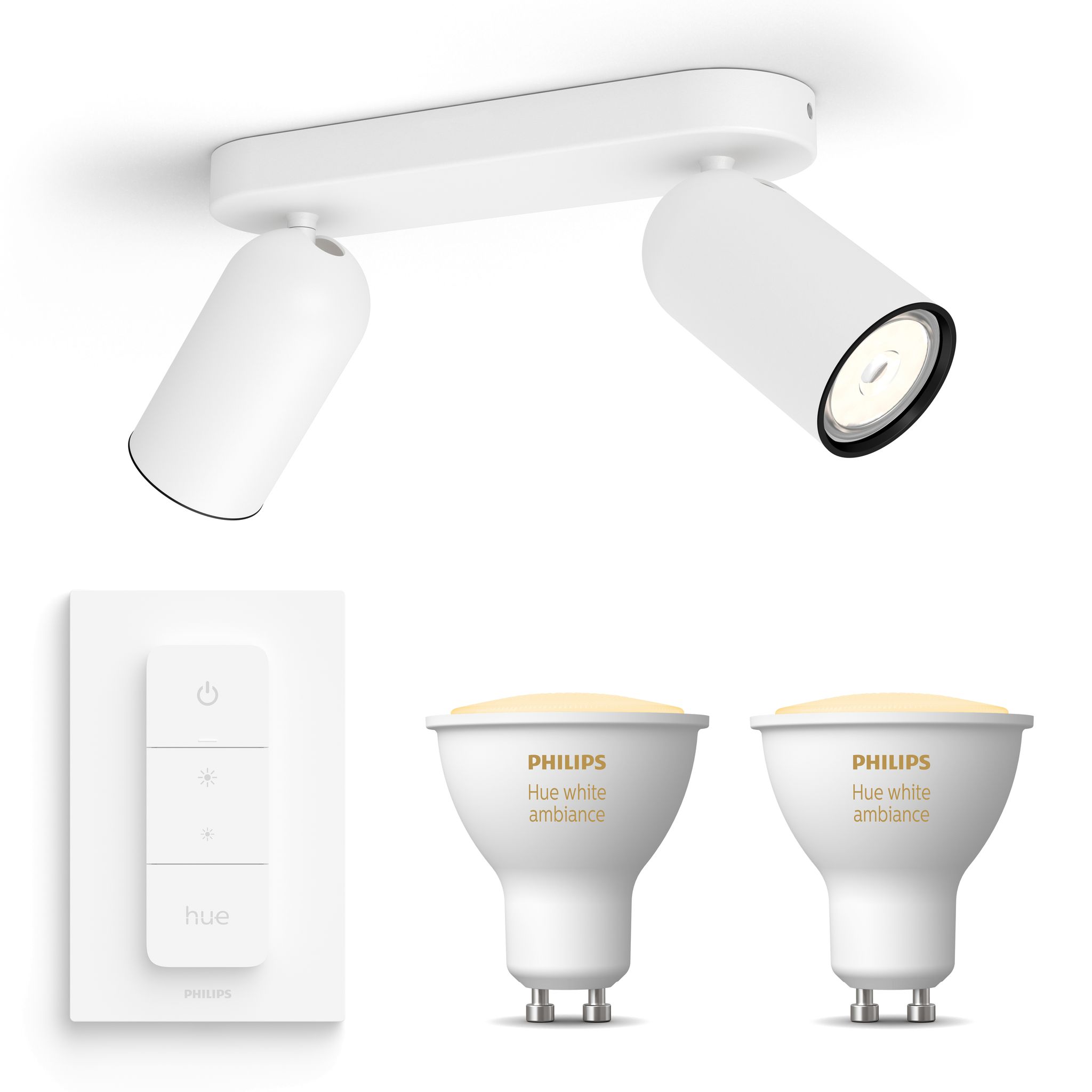 Philips Hue Pongee Aufbauspot Mit 2 Lichtpunkten Gu10 (weiß) Warm Bis Kaltweißes Licht - Inkl. 1 Dimmschalter - White Ambiance