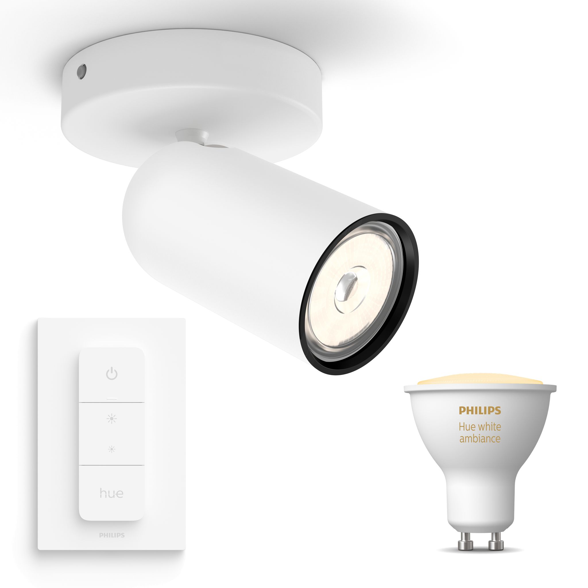 Philips Hue Pongee Aufbauspot Mit 1 Lichtpunkt Gu10 (weiß) Warm Bis Kaltweißes Licht - Inkl. 1 Dimmschalter - White Ambiance