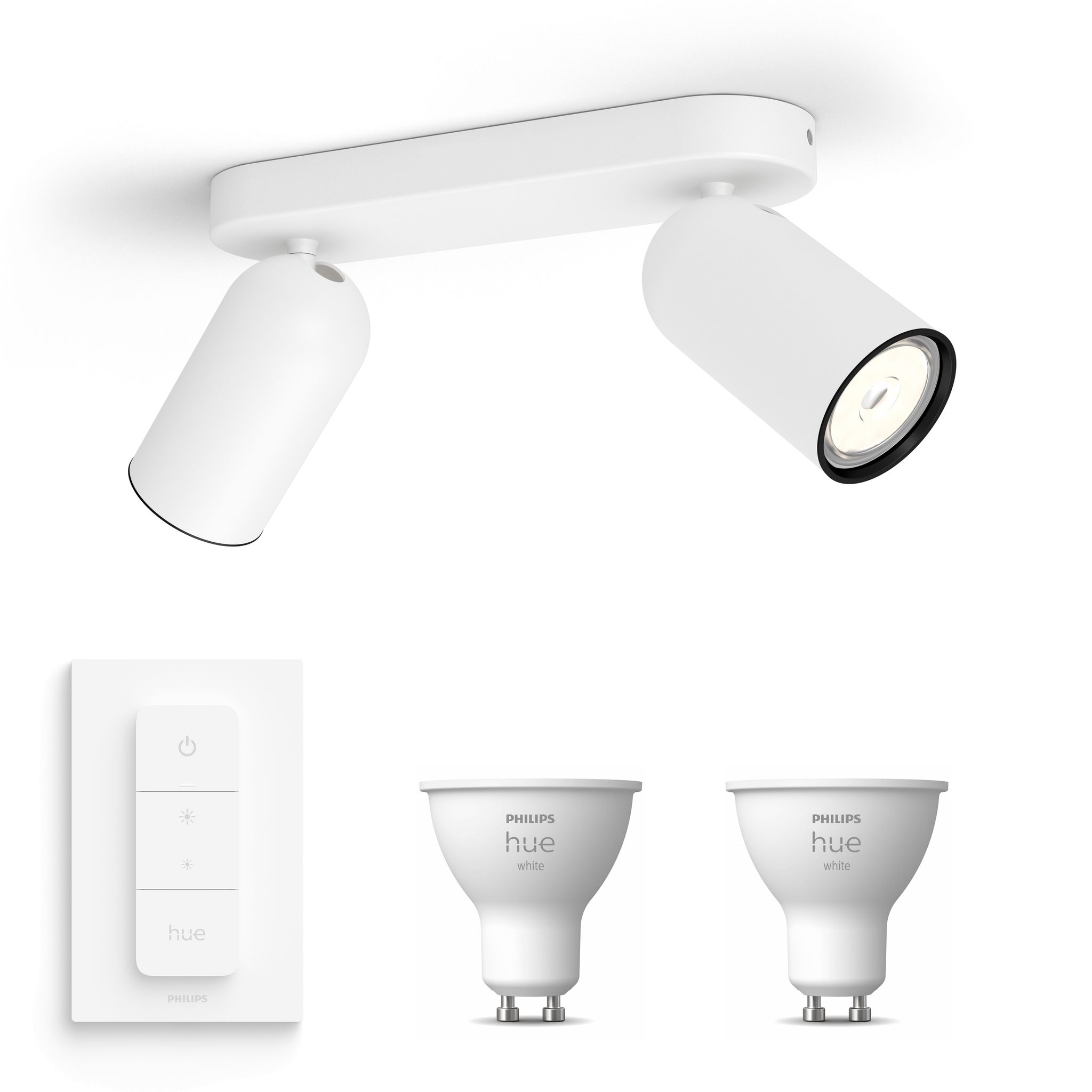 Philips Hue Pongee Aufbauspot Mit 2 Lichtpunkten Gu10 (weiß) Warmweißes Licht - Inkl. 1 Dimmschalter - White