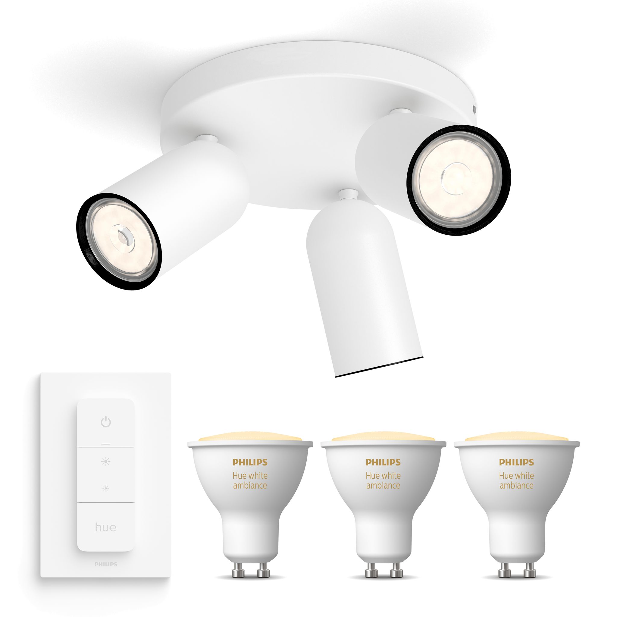 Philips Hue Pongee Aufbauspot Mit 3 Lichtpunkten Gu10 (weiß) Warm Bis Kaltweißes Licht - Inkl. 1 Dimmschalter - White Ambiance