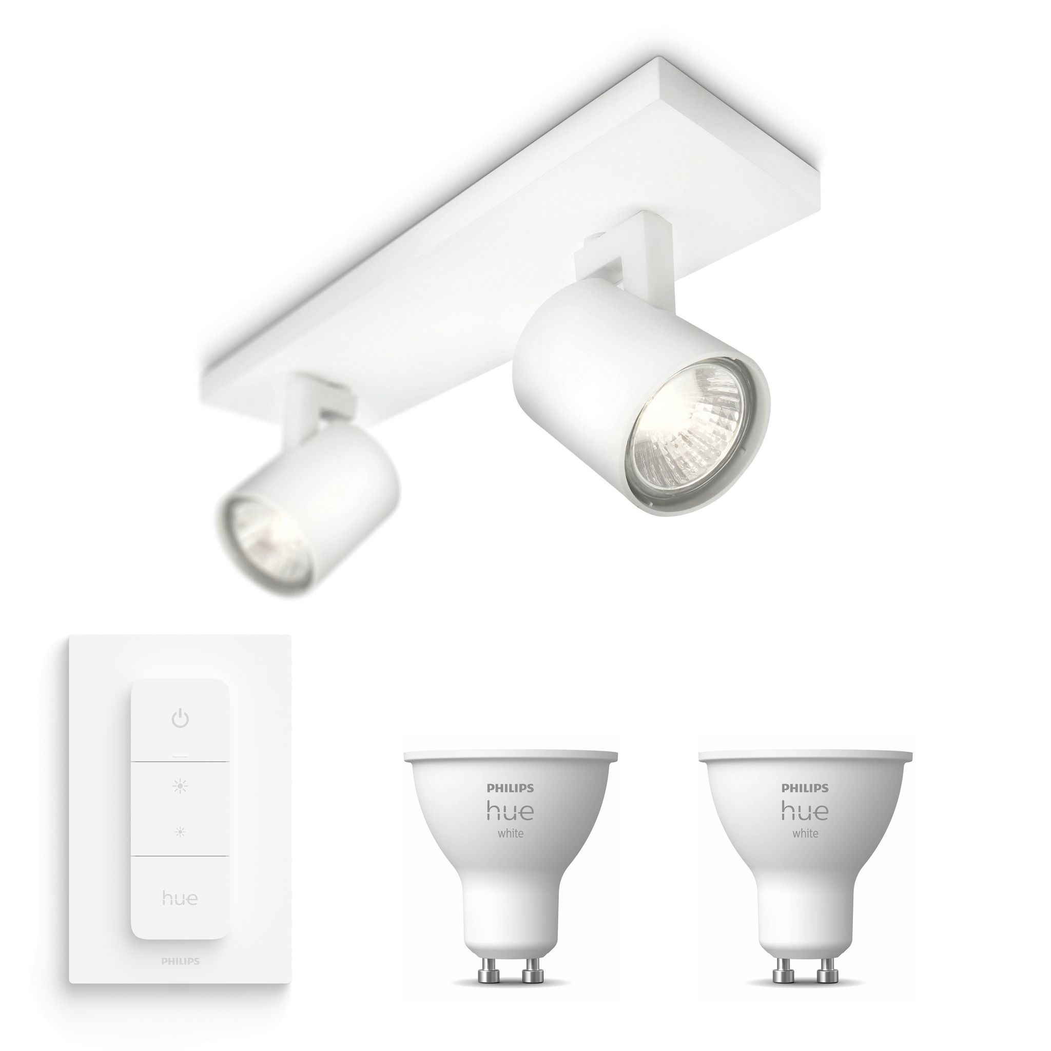 Philips Hue Runner Aufbauspot Mit 2 Lichtpunkten Gu10 (weiß) Warmweißes Licht - Inkl. 1 Dimmschalter - White