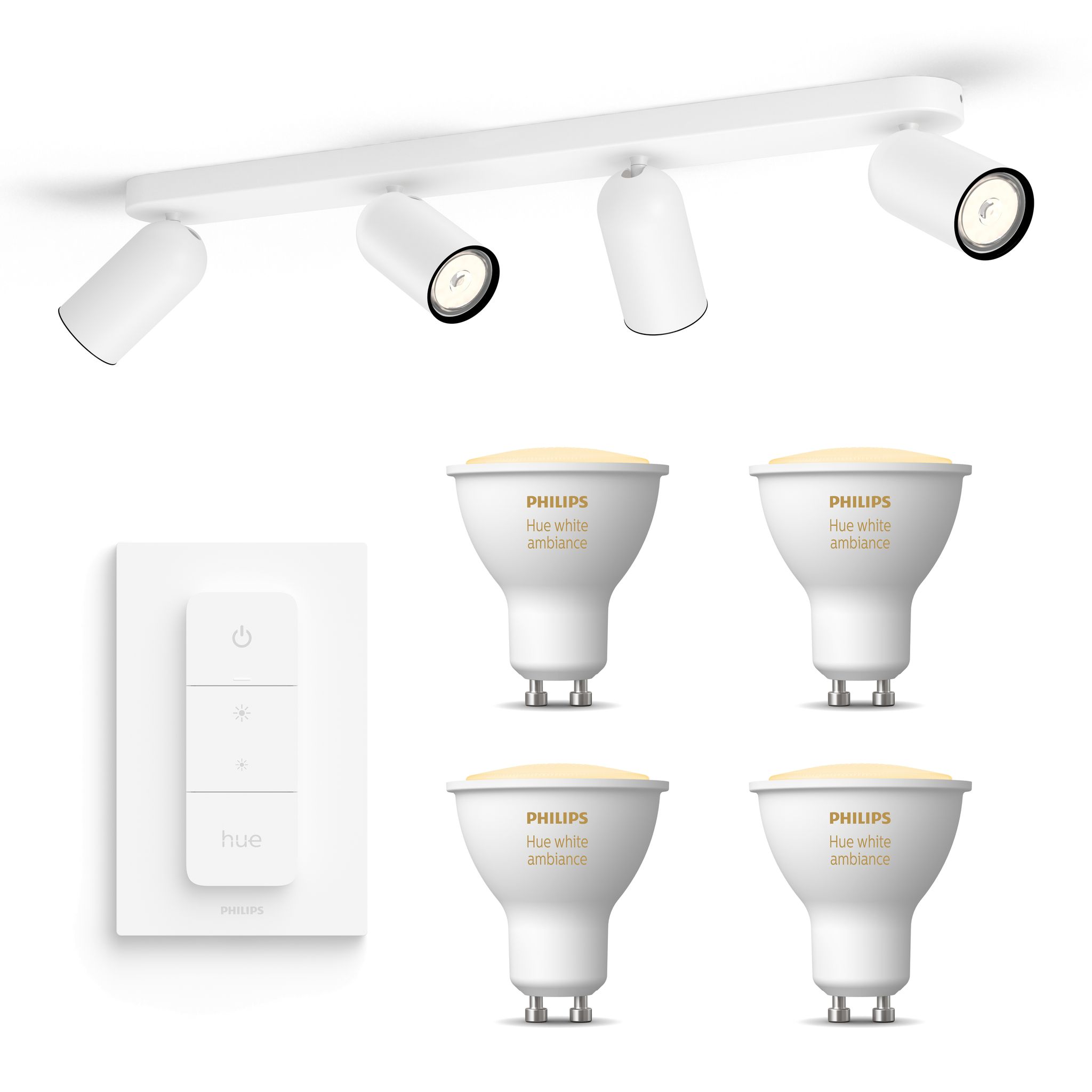 Philips Hue Pongee Aufbauspot Mit 4 Lichtpunkten Gu10 (weiß) Warm Bis Kaltweißes Licht - Inkl. 1 Dimmschalter - White Ambiance