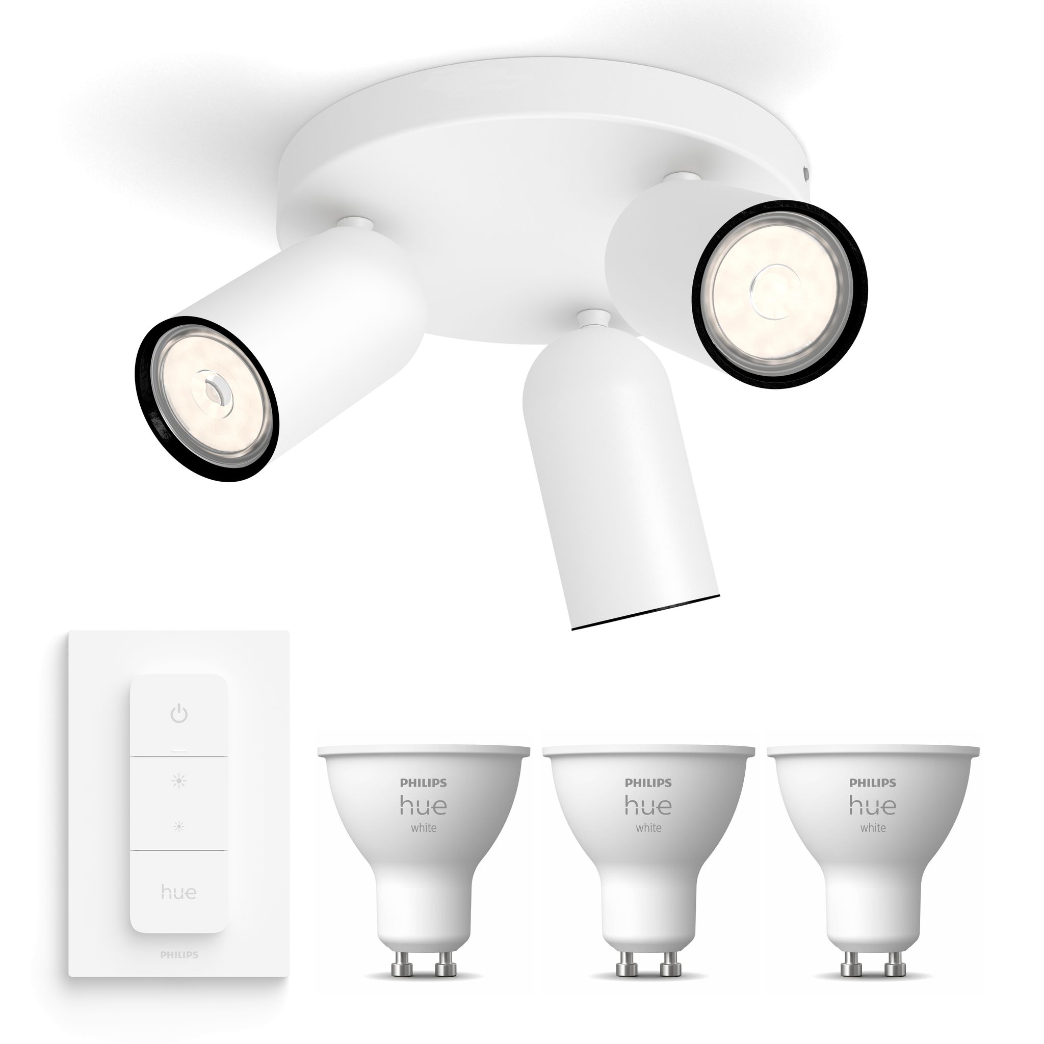 Philips Hue Pongee Aufbauspot Mit 3 Lichtpunkten Gu10 (weiß) Warmweißes Licht - Inkl. 1 Dimmschalter - White