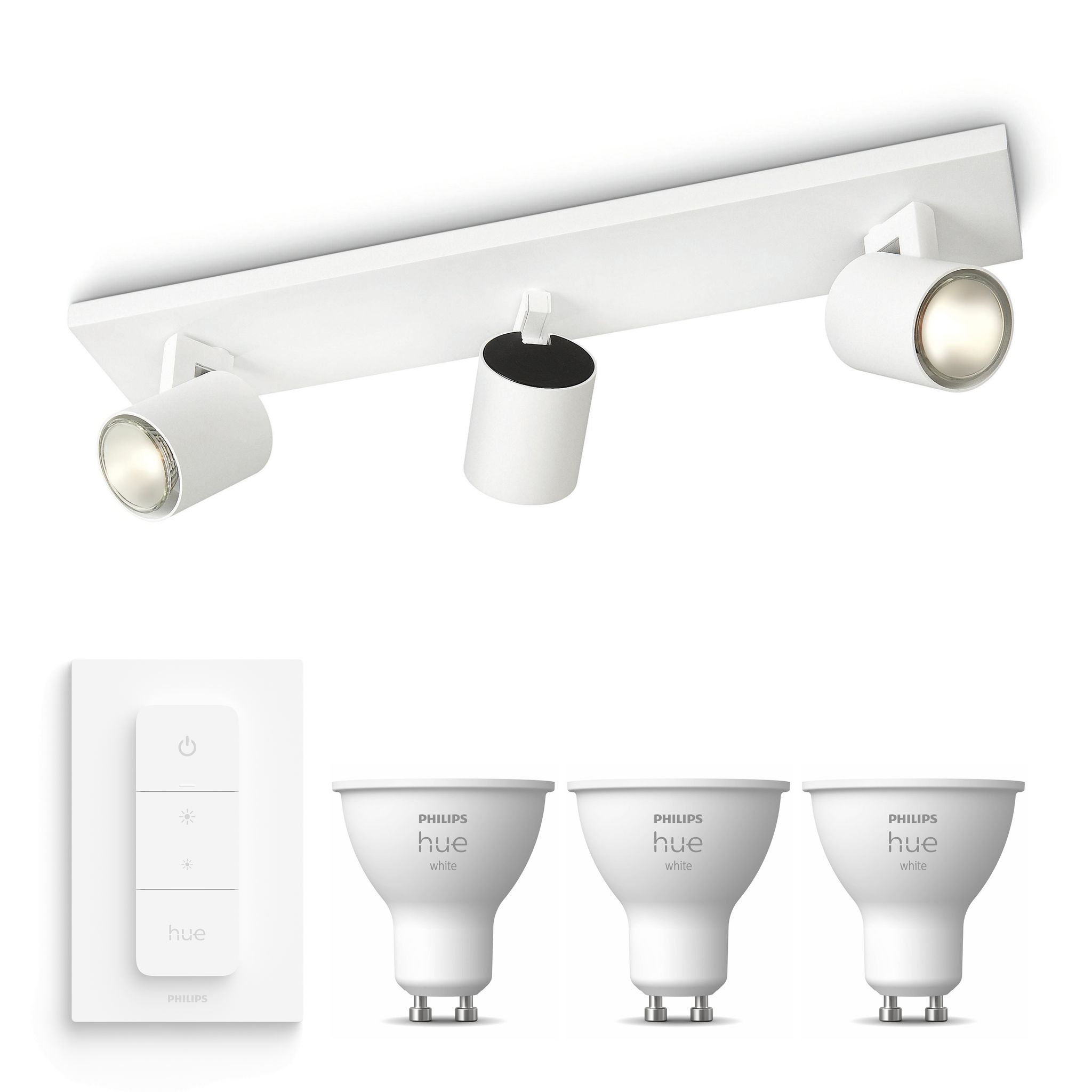 Philips Hue Runner Aufbauspot Mit 3 Lichtpunkten Gu10 (weiß) Warmweißes Licht - Inkl. 1 Dimmschalter - White