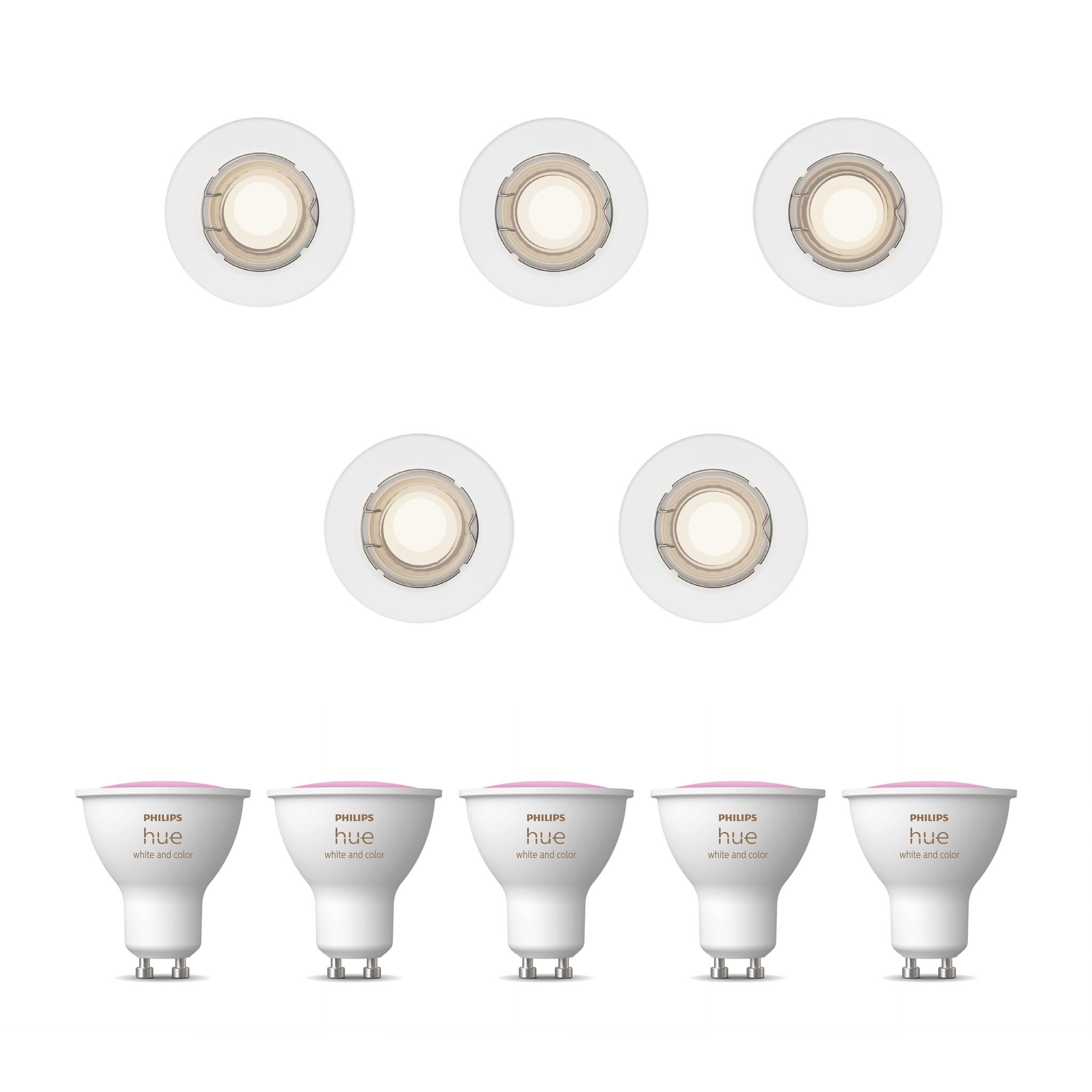 Philips Hue Peridot Set Mit 5 Nicht Schwenkbaren Einbaustrahler Gu10 (weiß) Weißes Und Farbiges Licht - White And Color Ambiance