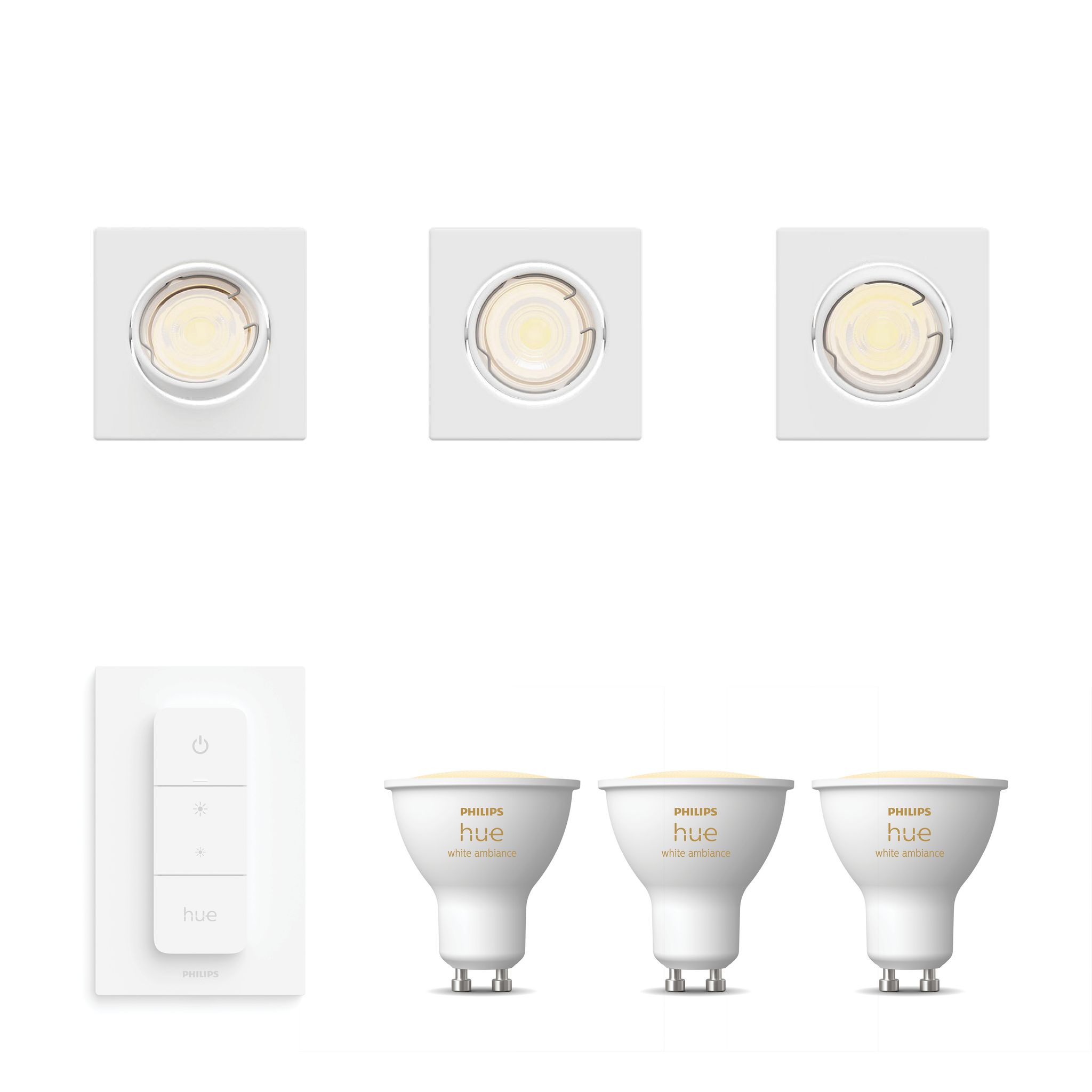 Philips Hue Peridot Set Mit 3 Nicht Schwenkbaren Einbaustrahler Gu10 (weiß) Warm Bis Kaltweißes Licht - Inkl. Dimmschalter - White Ambiance